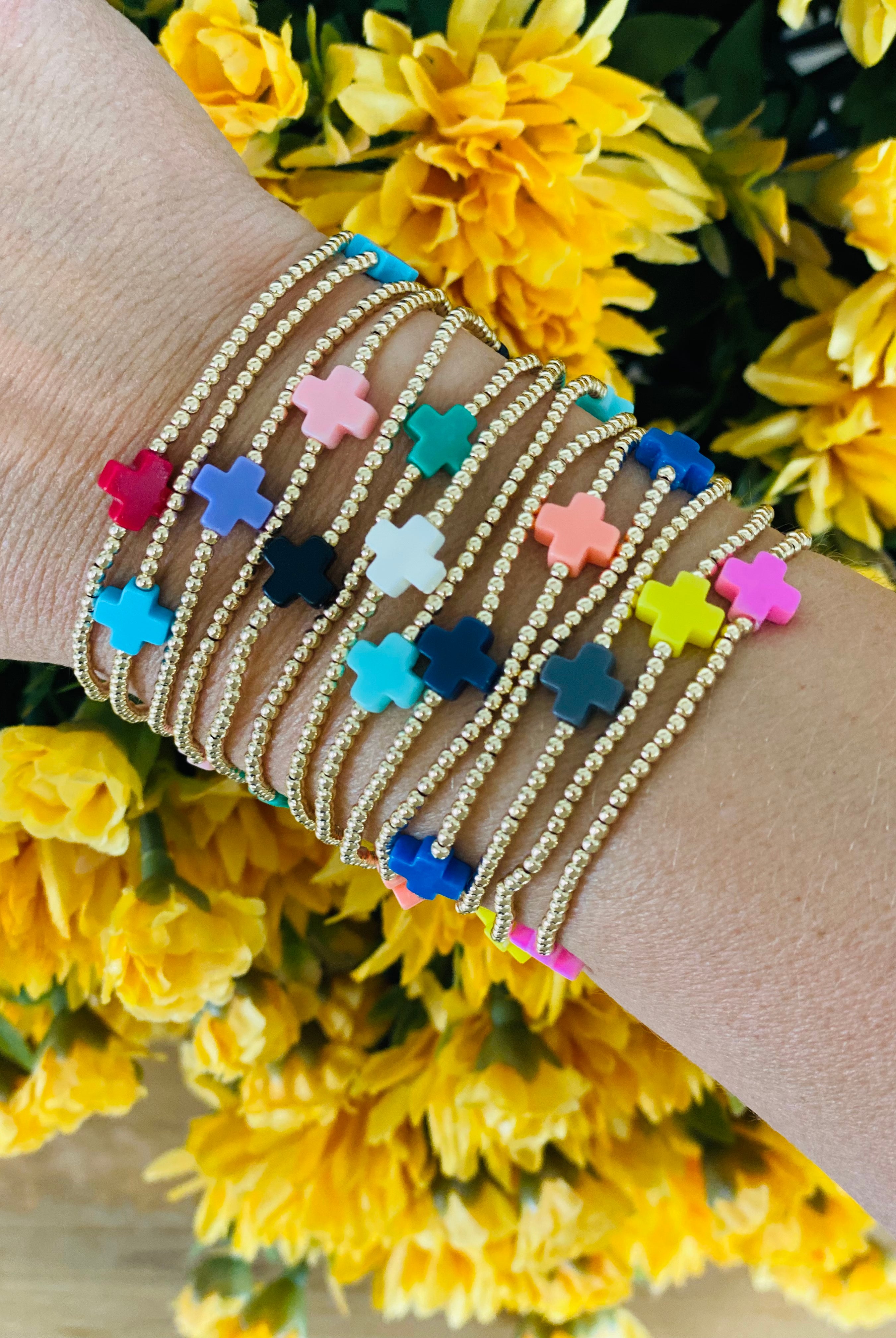 Signature Cross Gold Pattern 2mm Bead Bracelet-260 eNewton-eNewton-The Lovely Closet, Women's Fashion Boutique in Alexandria, KY