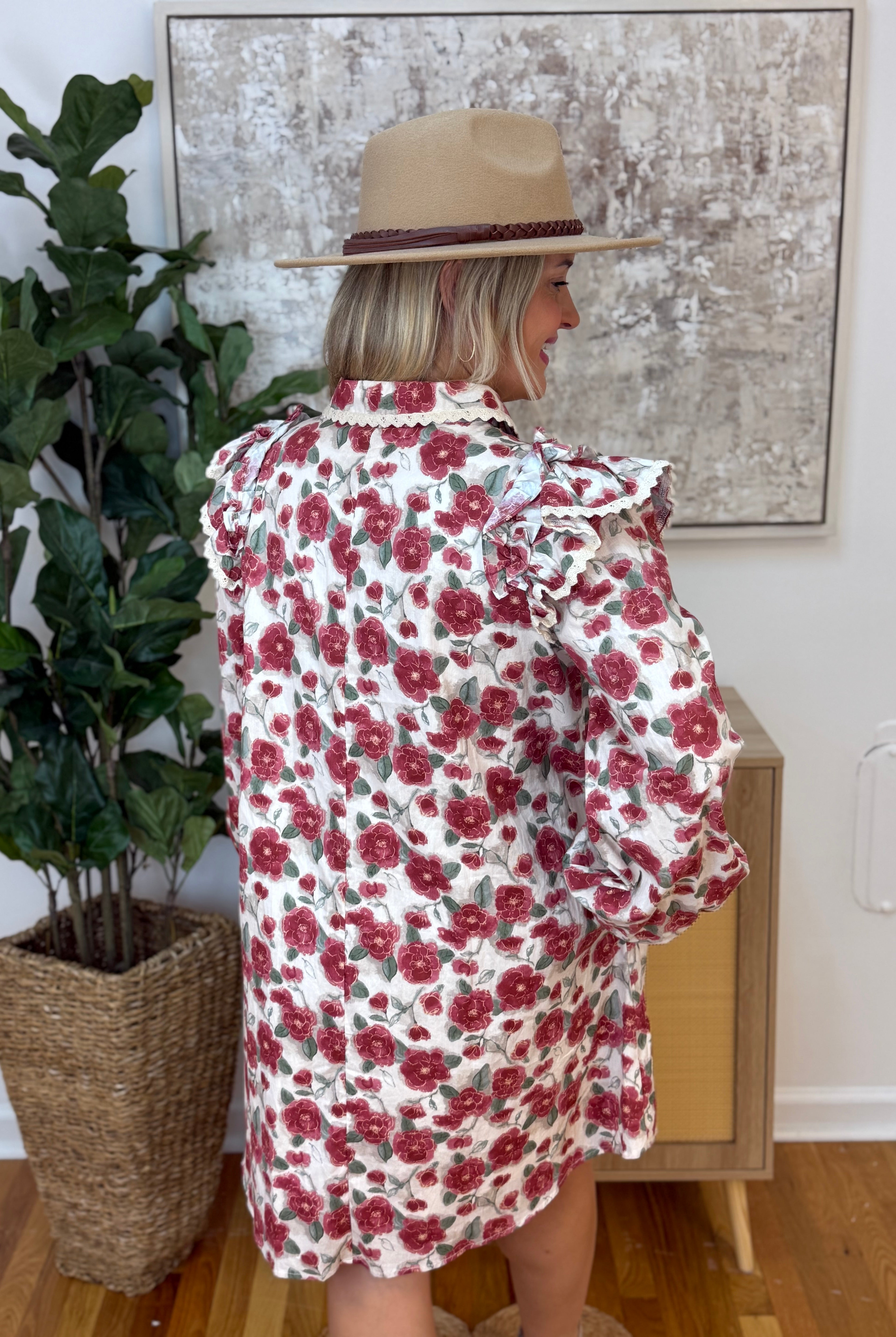 Rose Print Button Down Dress-180 Dresses-Anniewear-The Lovely Closet, Women's Fashion Boutique in Alexandria, KY