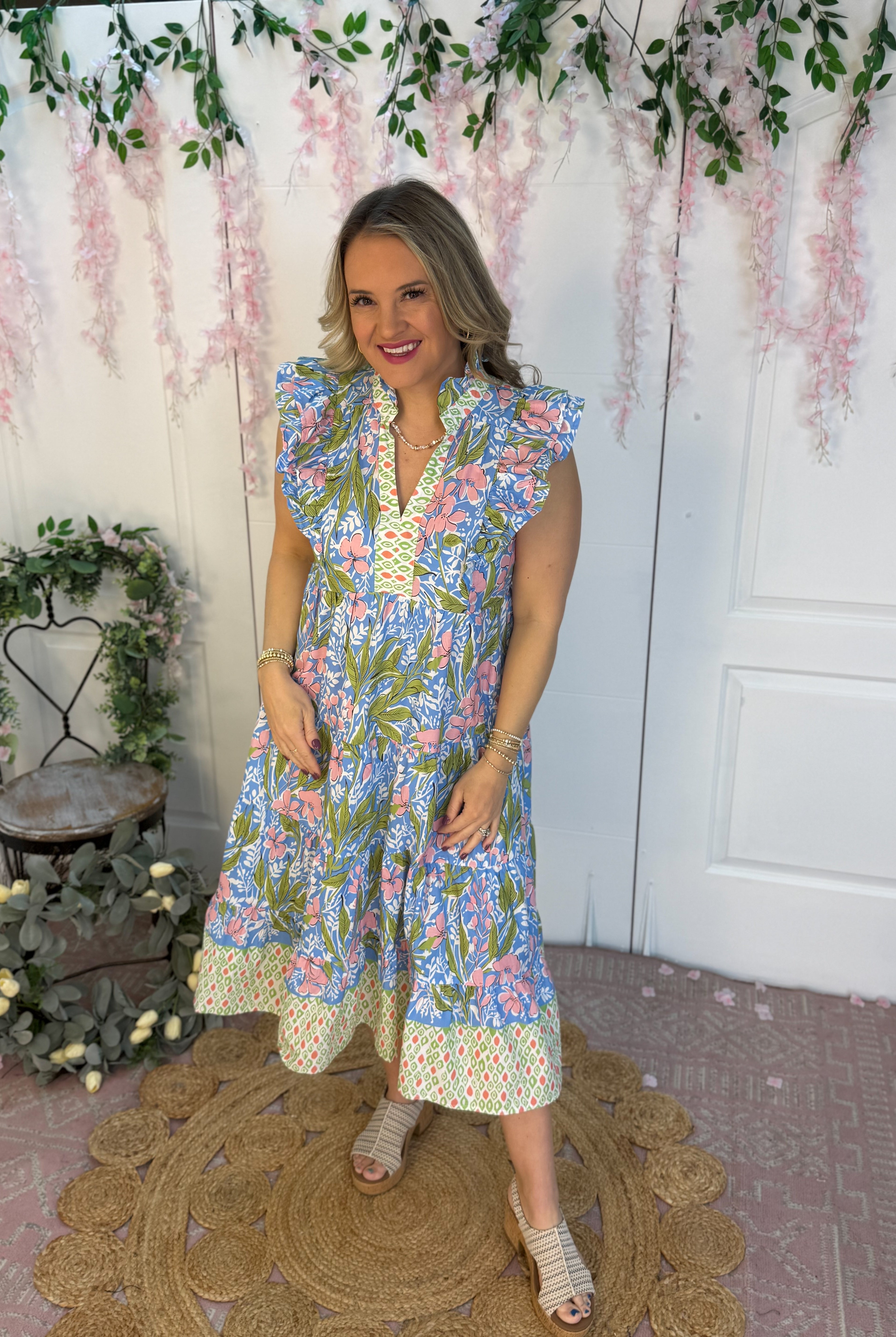 Fresh Floral Midi Dress-180 Dresses-umgee-The Lovely Closet, Women's Fashion Boutique in Alexandria, KY