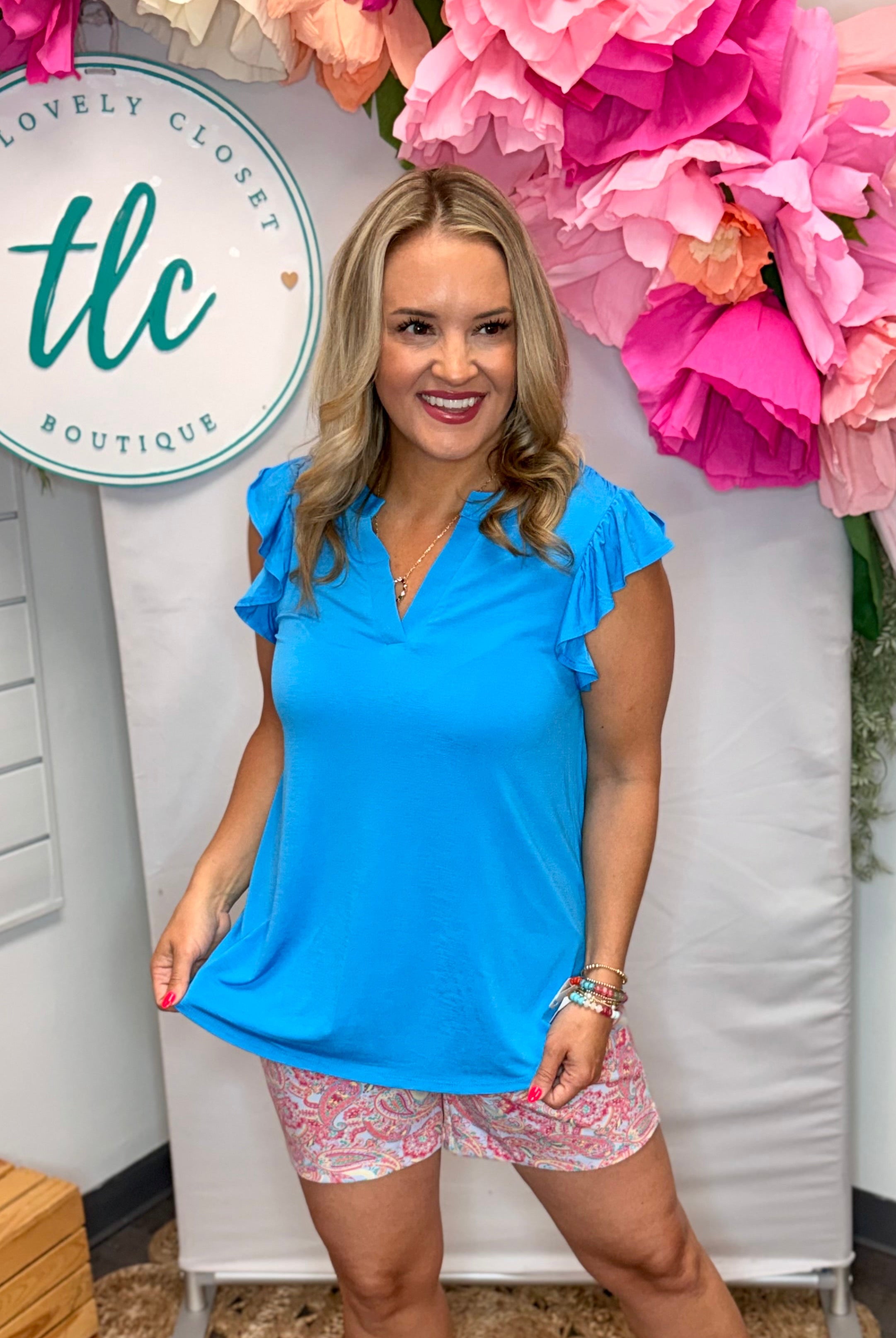 Donna Top - Aqua Blue-100 Short Sleeve Tops-Dear Scarlett-The Lovely Closet, Women's Fashion Boutique in Alexandria, KY