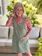 Maple Lane Overall Mini Dress - Olive-180 Dresses-Anniewear-The Lovely Closet, Women's Fashion Boutique in Alexandria, KY