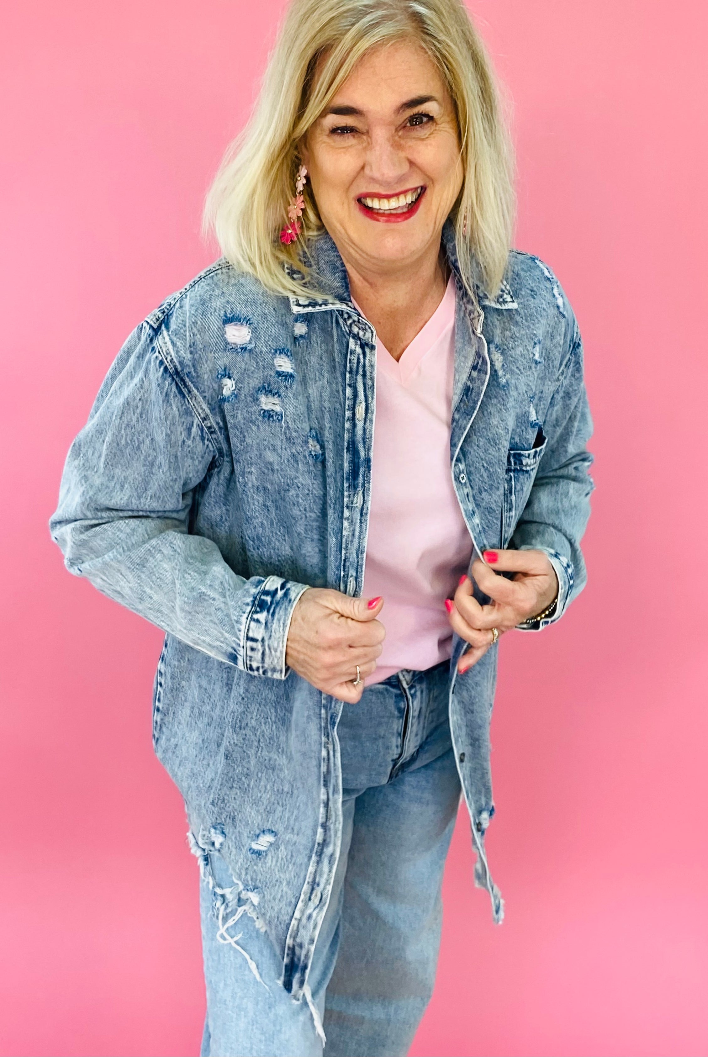 Risen Now or Never Distressed Shirt-110 Long Sleeve Top-Risen-The Lovely Closet, Women's Fashion Boutique in Alexandria, KY