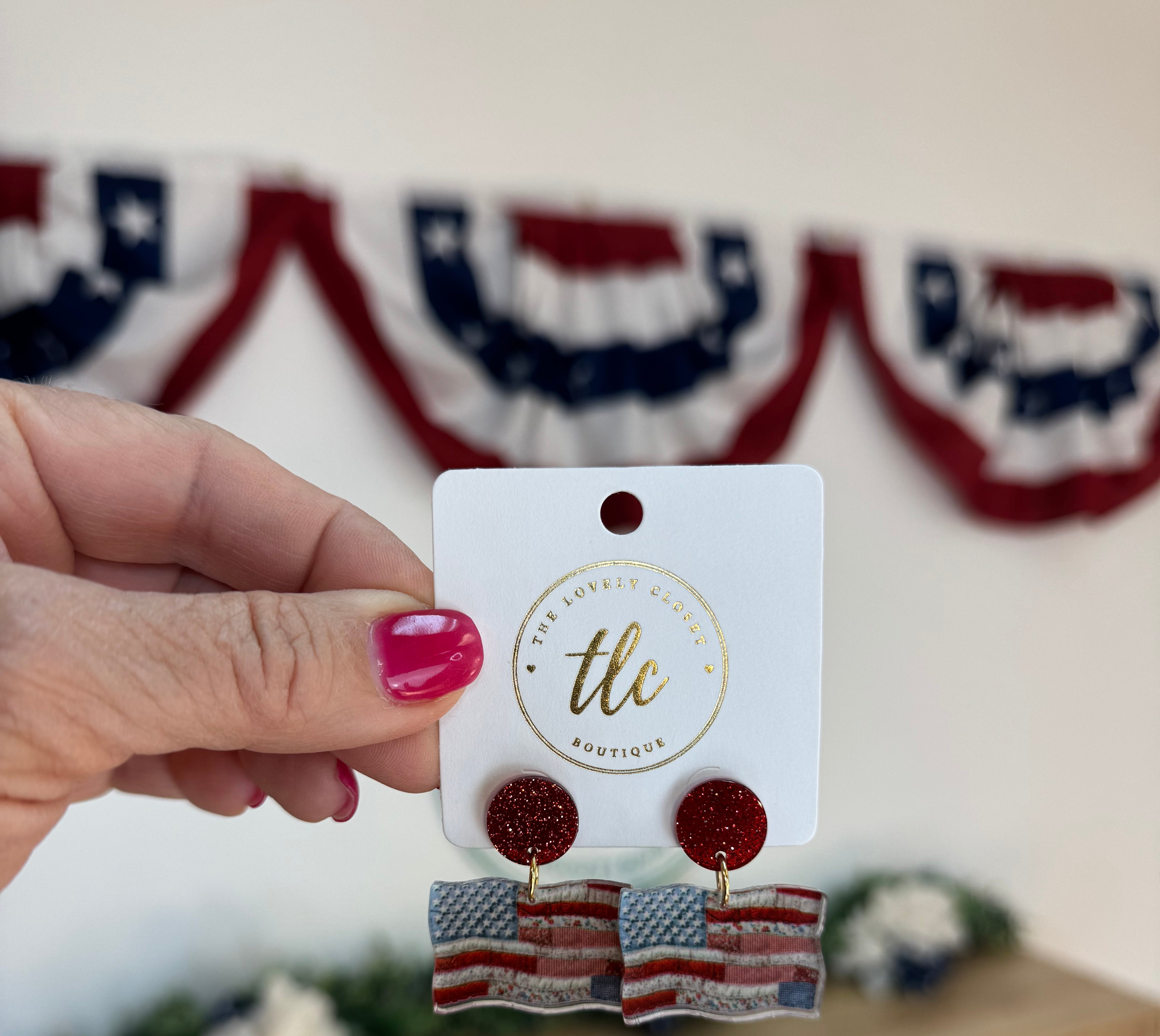 Patriotic RoseHeart Earrings-250 Jewelry-RH-The Lovely Closet, Women's Fashion Boutique in Alexandria, KY