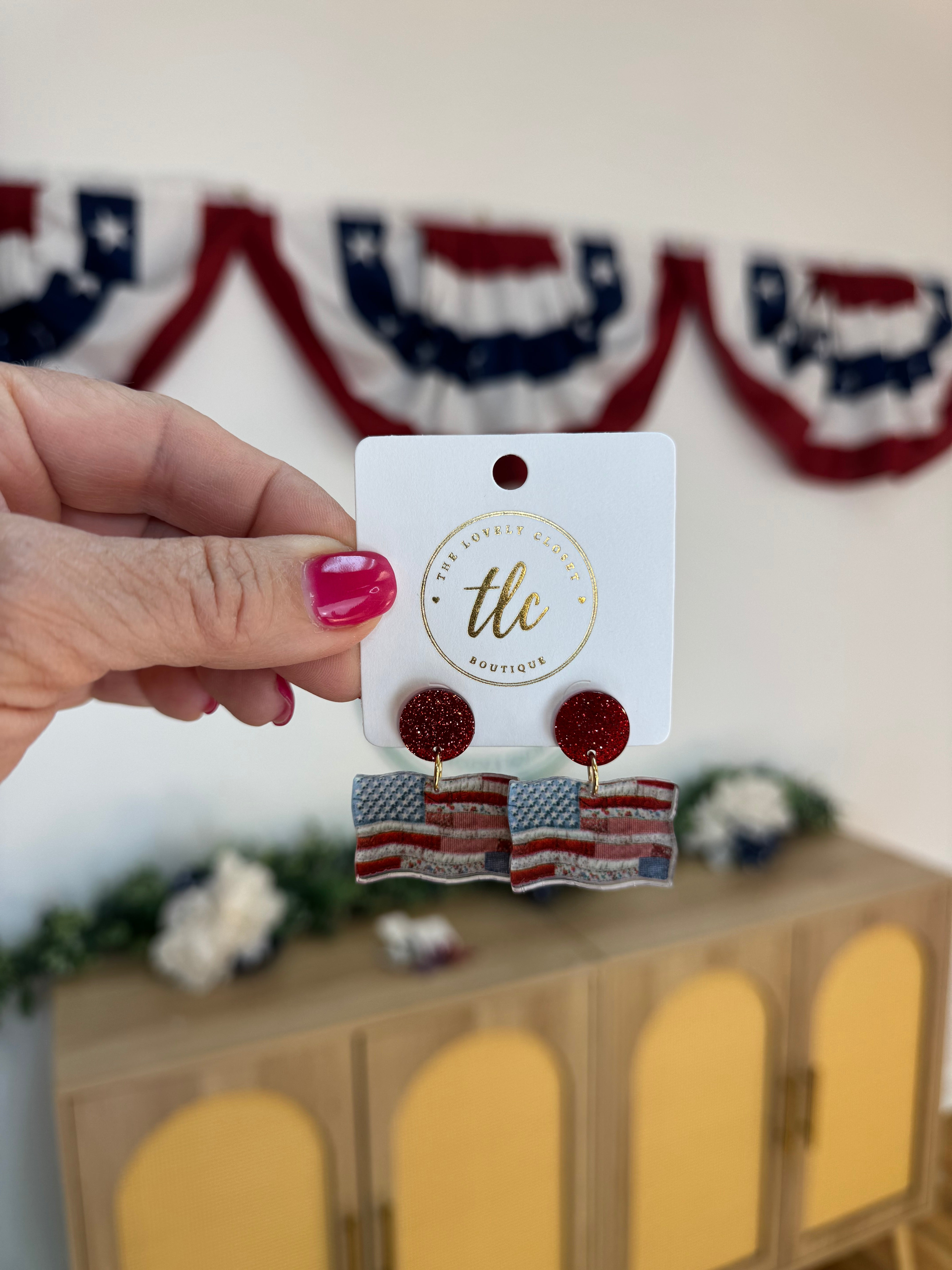 Patriotic RoseHeart Earrings-250 Jewelry-RH-The Lovely Closet, Women's Fashion Boutique in Alexandria, KY