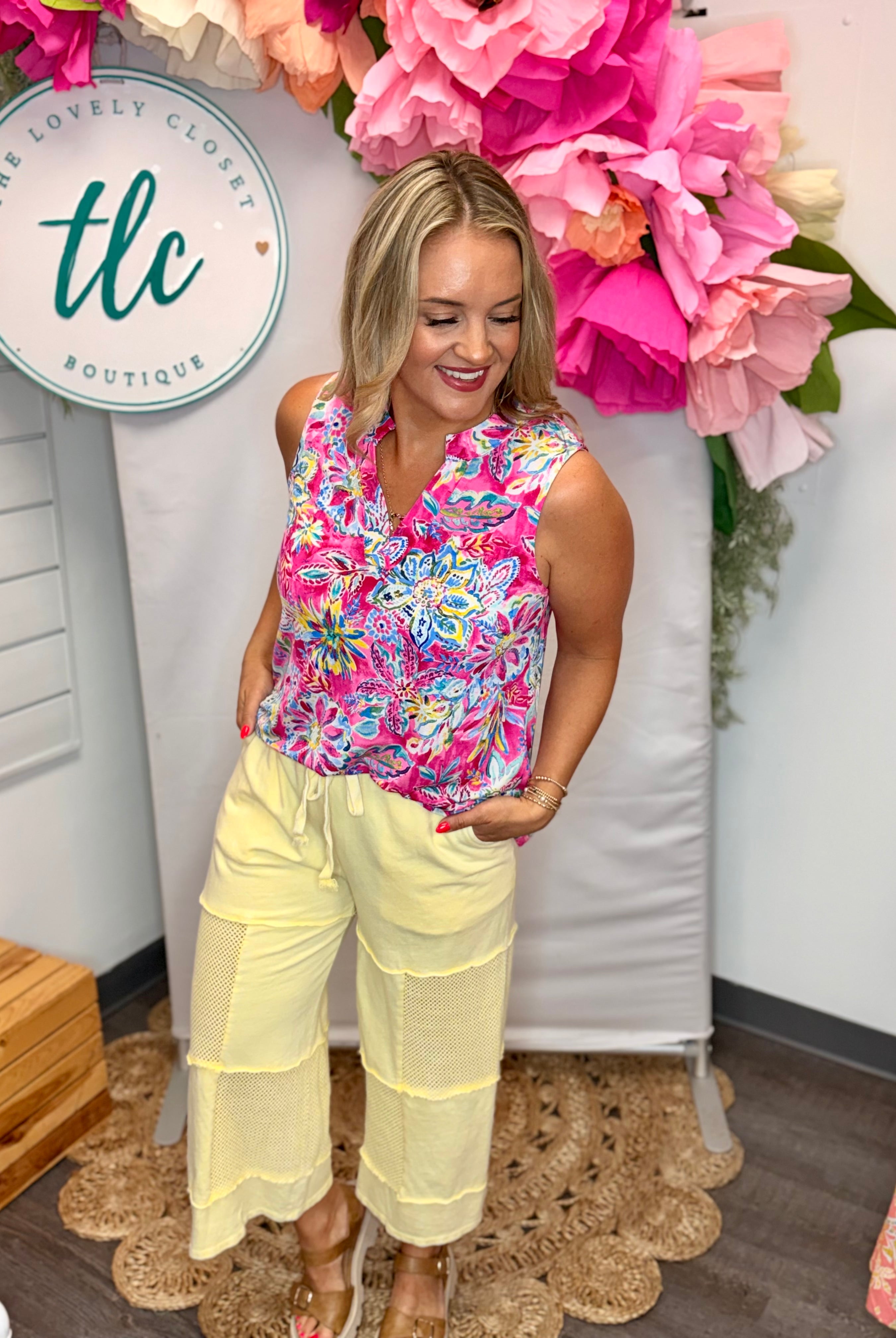 Lizzy Tank - Pink Tropic Zone-120 Sleeveless Tops-Dear Scarlett-The Lovely Closet, Women's Fashion Boutique in Alexandria, KY