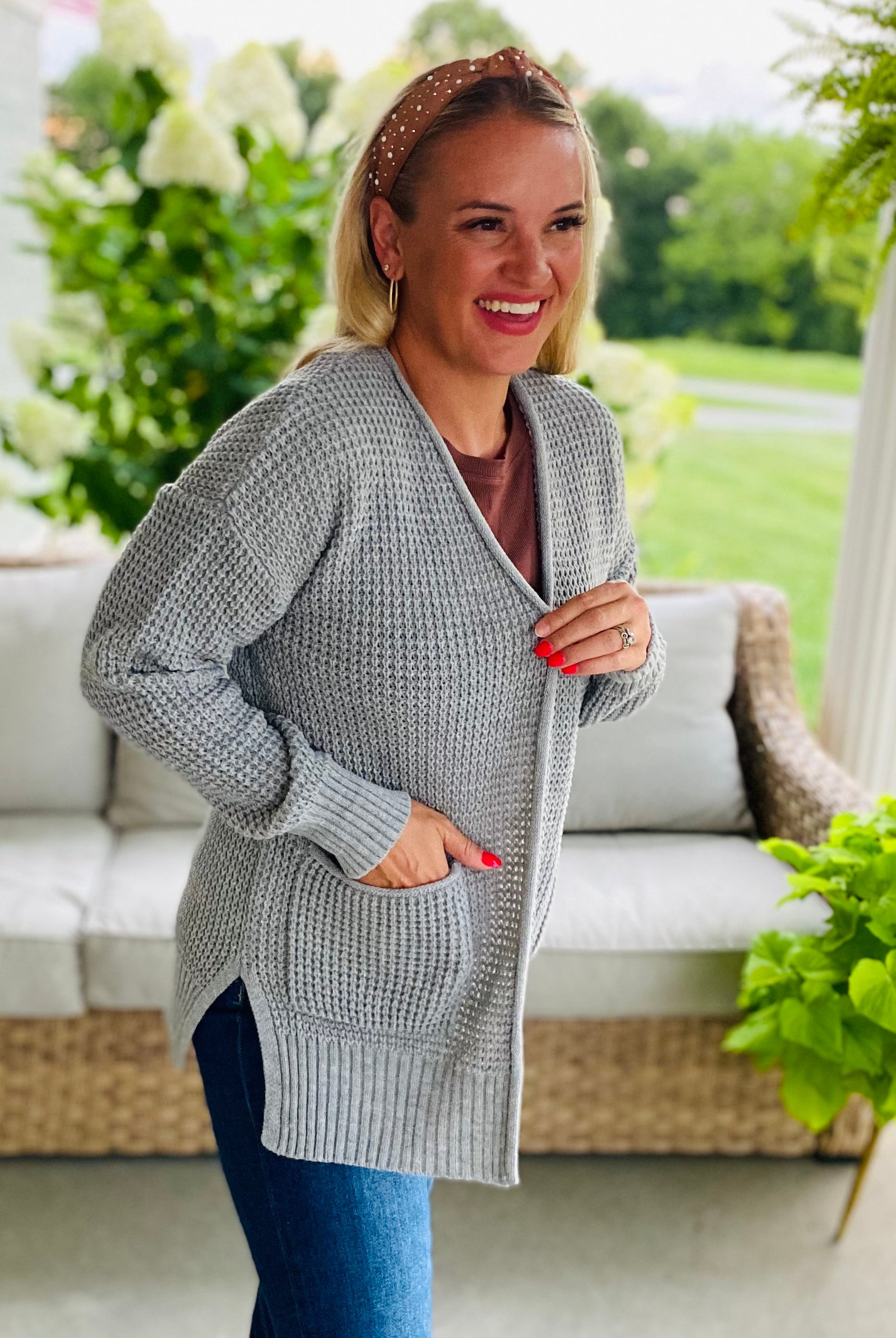 Waffle Knit Cardigan - Grey-160 Cardigan/Kimonos-zenana-The Lovely Closet, Women's Fashion Boutique in Alexandria, KY