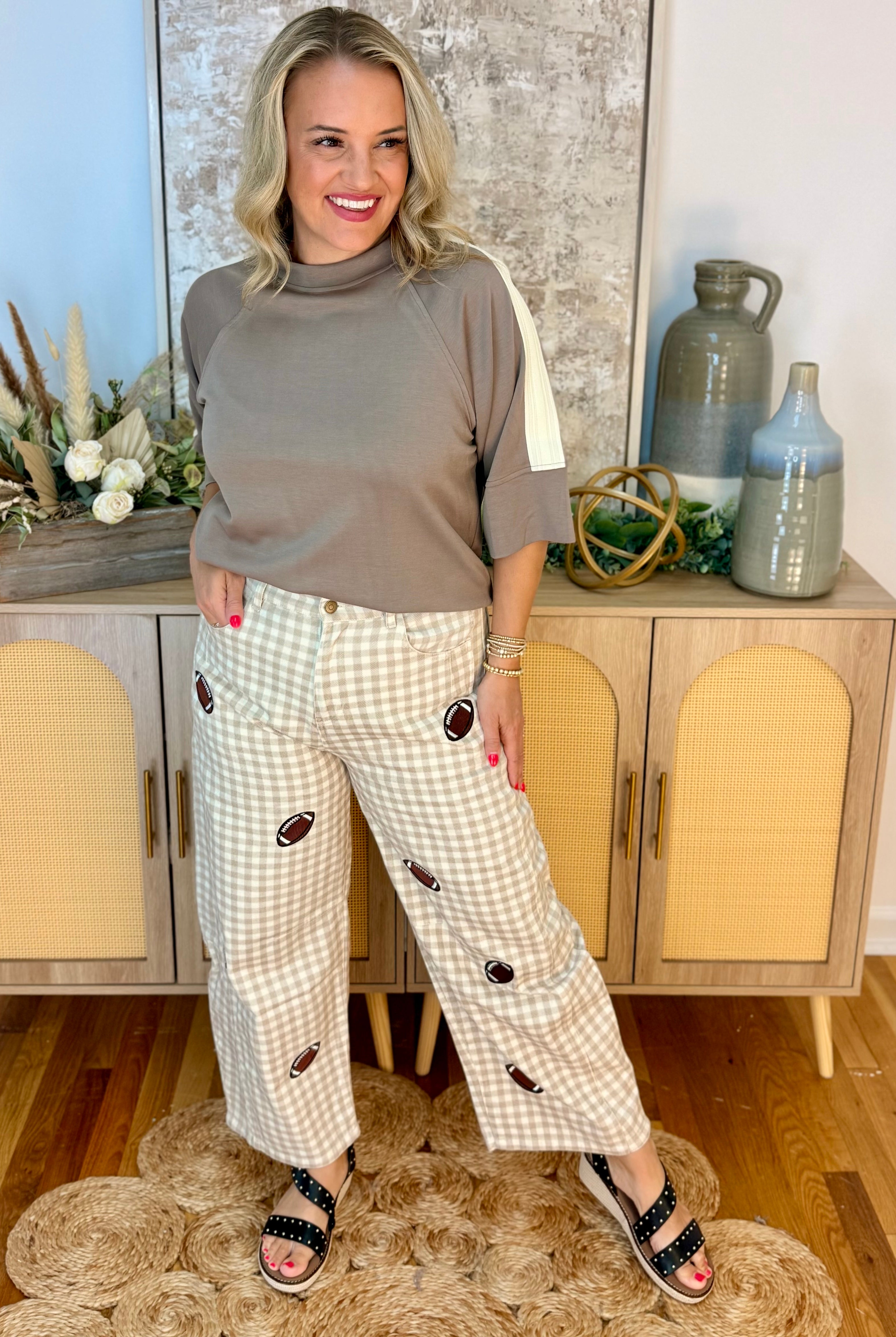 Game Day Darling Barrel Leg Pants-240 Pants-Peach Love-The Lovely Closet, Women's Fashion Boutique in Alexandria, KY