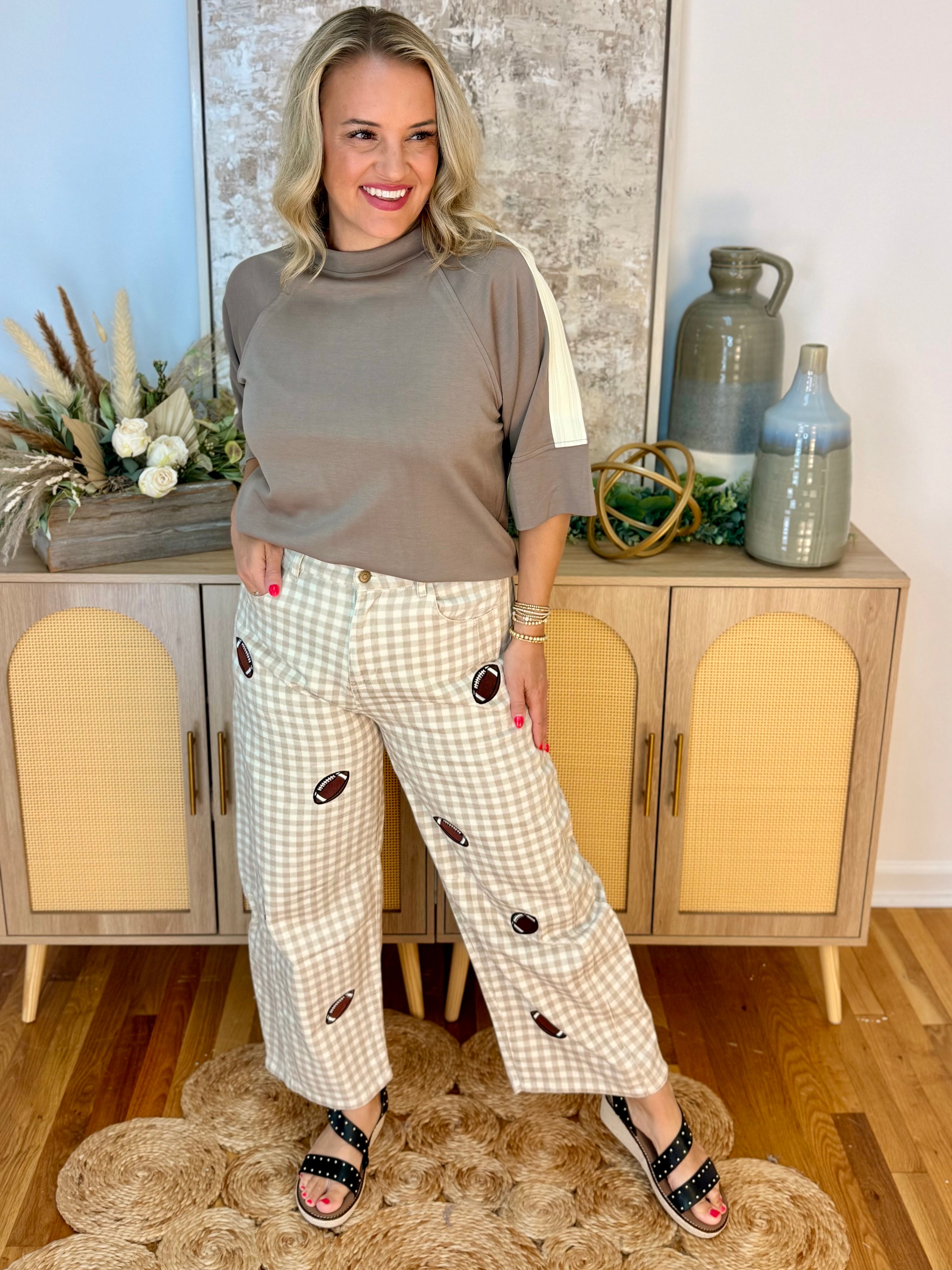 Game Day Darling Barrel Leg Pants-240 Pants-Peach Love-The Lovely Closet, Women's Fashion Boutique in Alexandria, KY