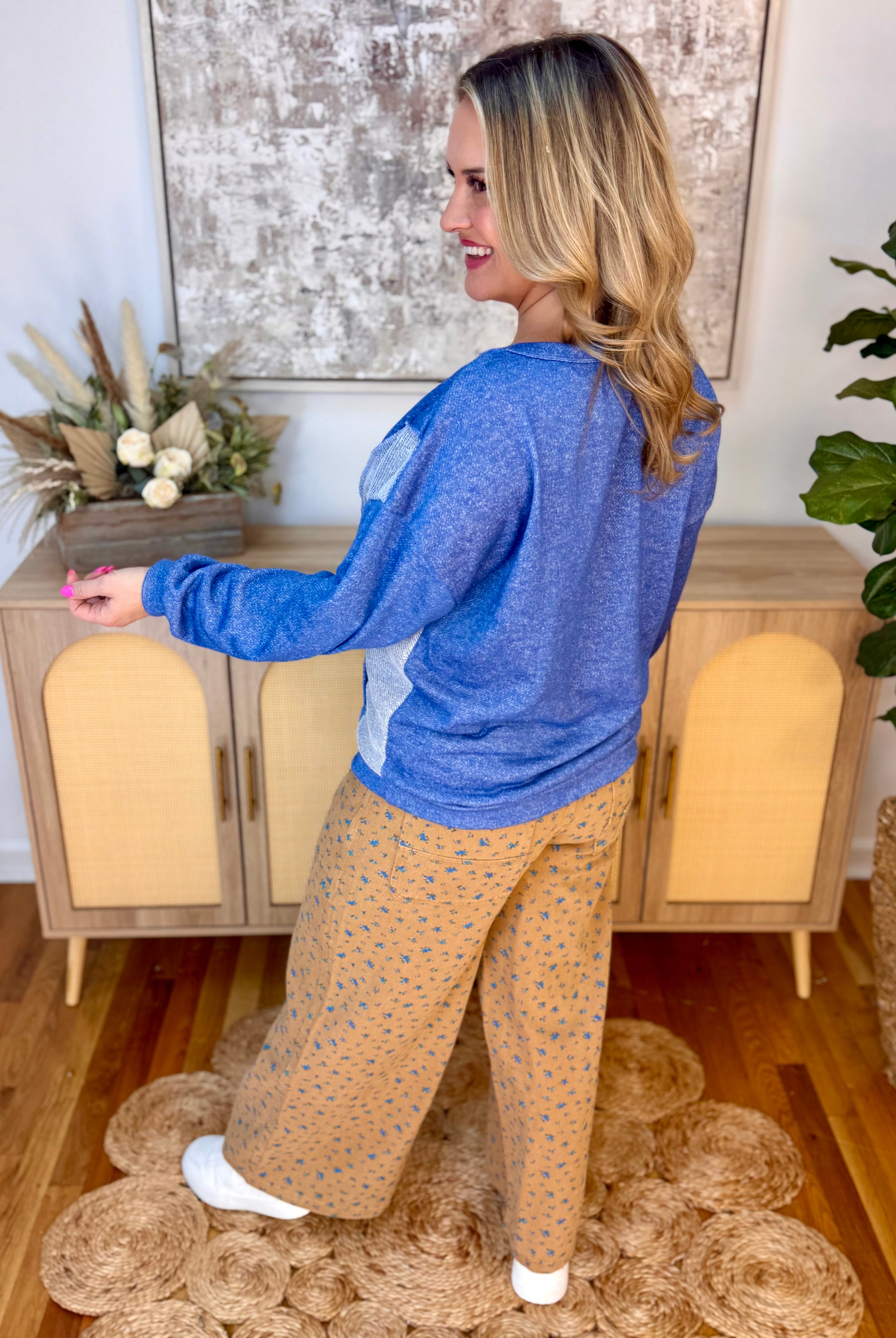 Royal Blue and Grey Pullover Top-110 Long Sleeve Top-bibi-The Lovely Closet, Women's Fashion Boutique in Alexandria, KY