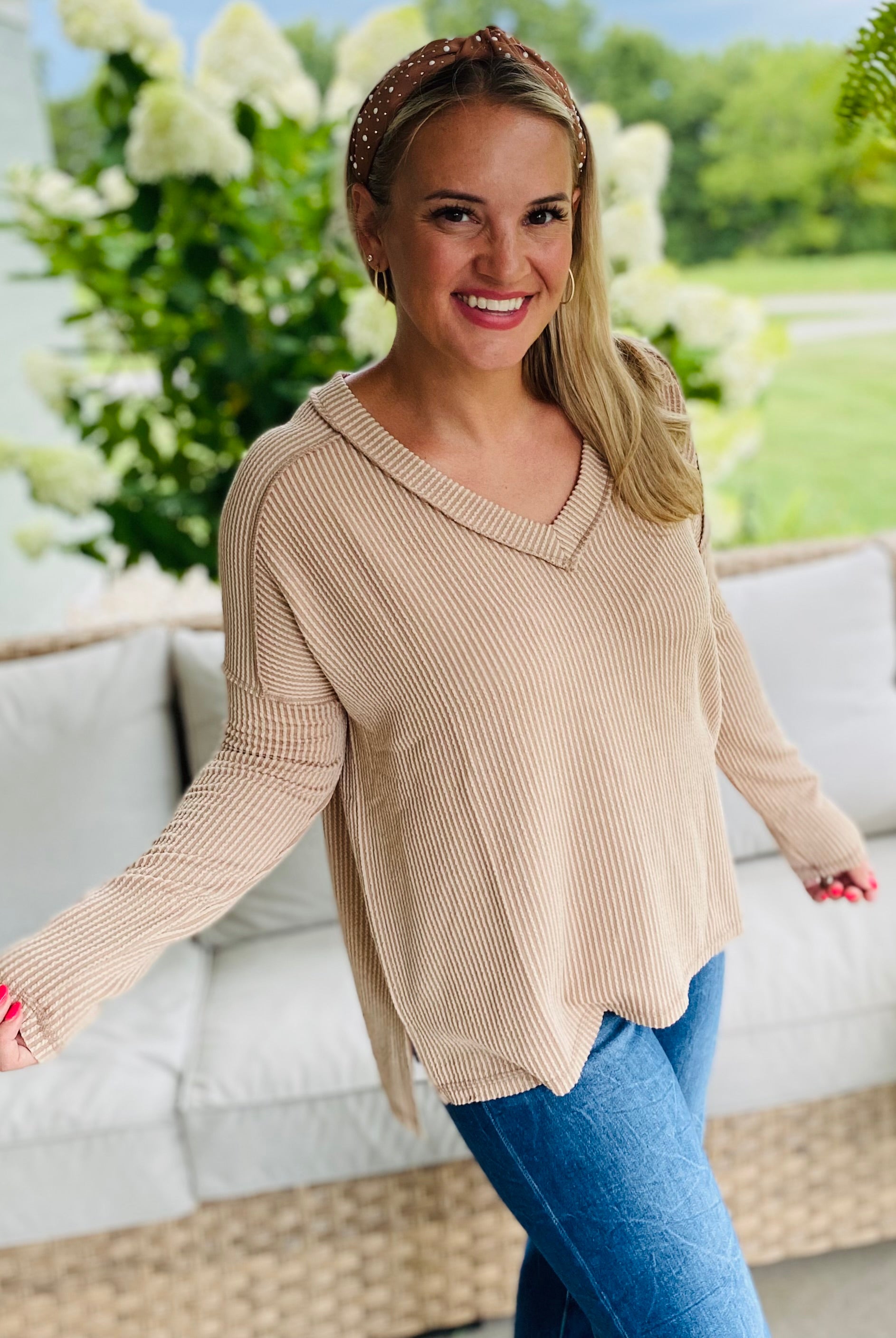 Autumn Days Ribbed Top - Beige-110 Long Sleeve Top-zenana-The Lovely Closet, Women's Fashion Boutique in Alexandria, KY