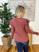 Brushed Stripe Ruffle Shoulder Top-110 Long Sleeve Top-Anniewear-The Lovely Closet, Women's Fashion Boutique in Alexandria, KY
