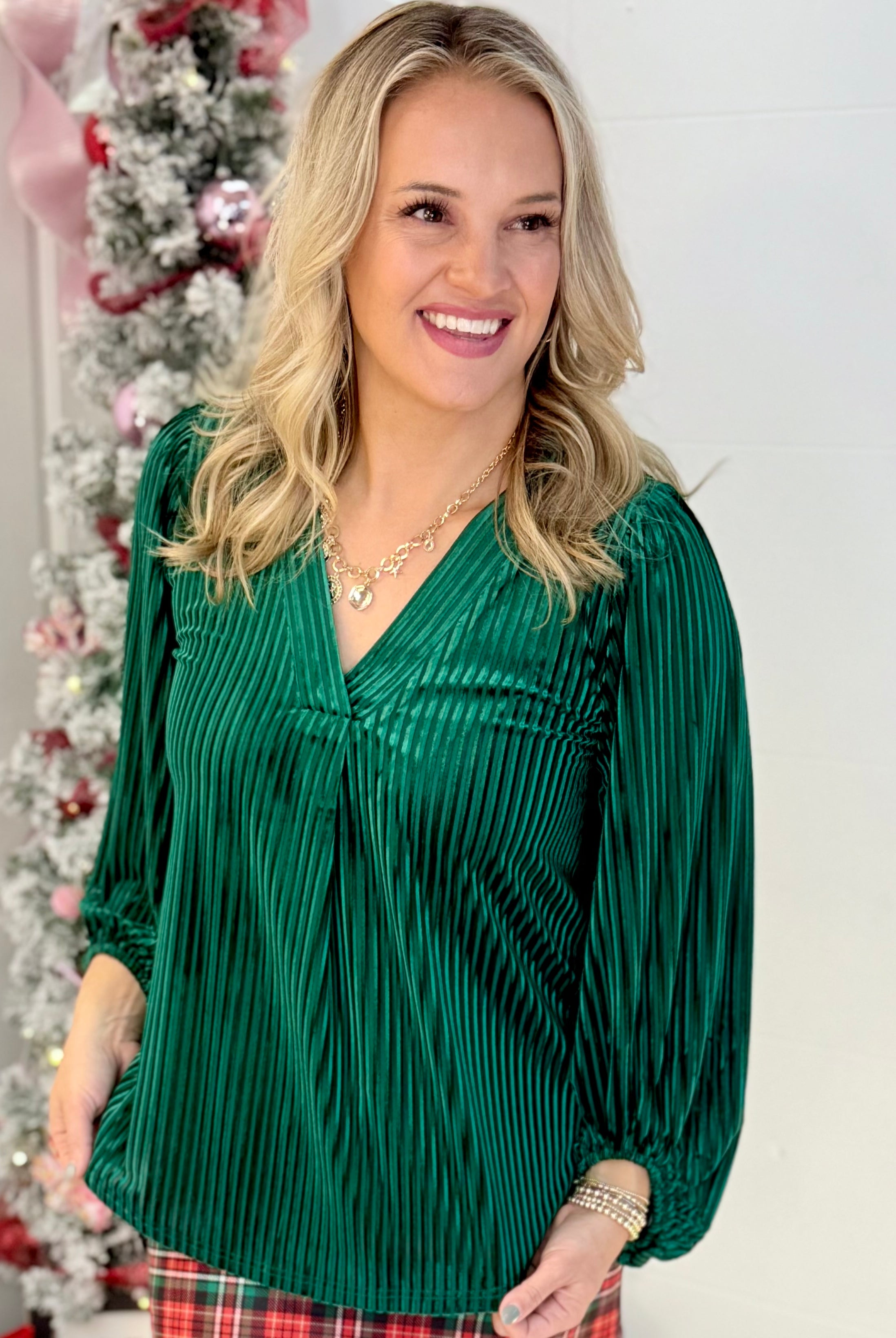 Jess Lea - Ivy Velvet Textured Top Green-110 Long Sleeve Top-Jess Lea-The Lovely Closet, Women's Fashion Boutique in Alexandria, KY