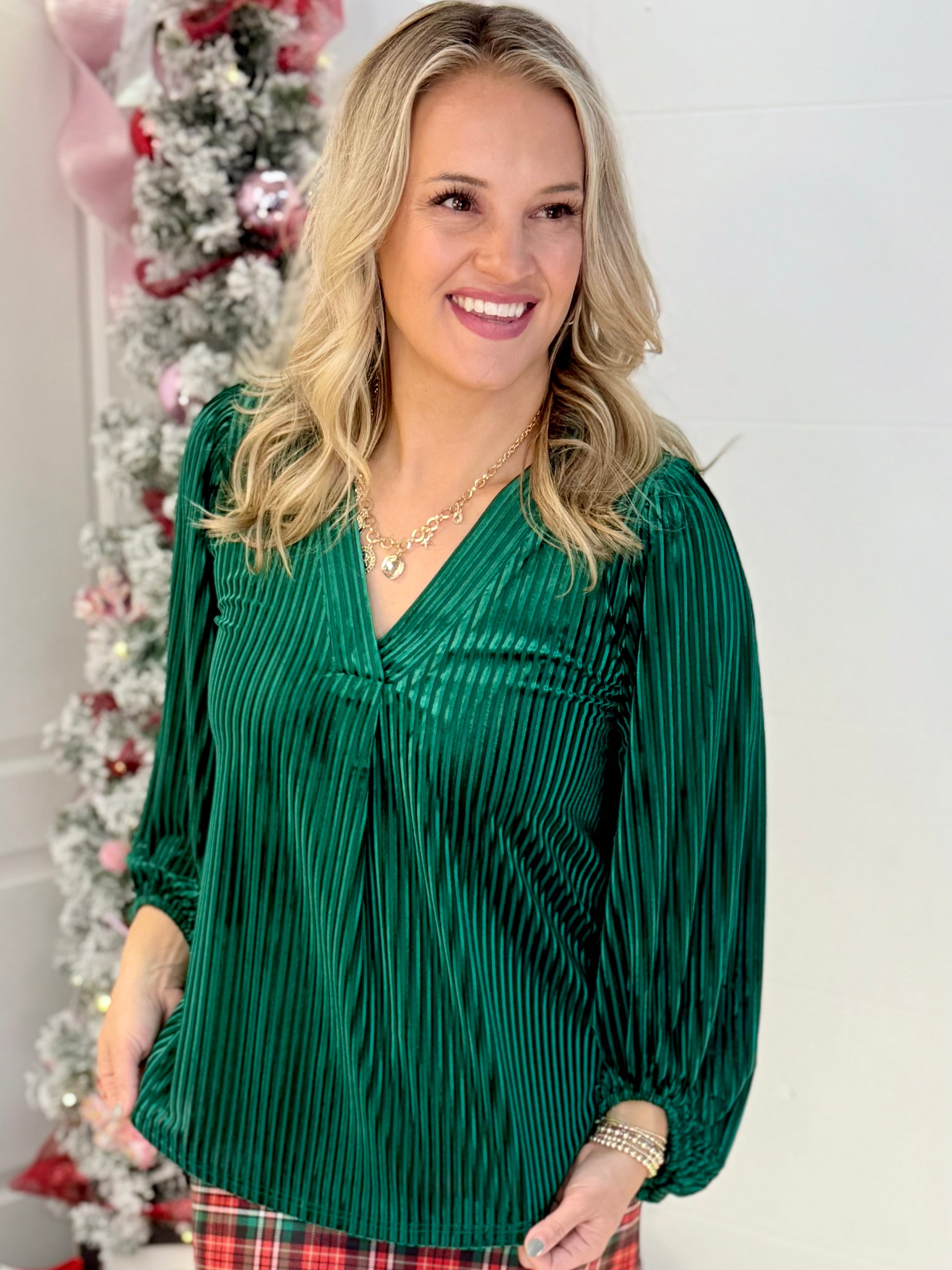 Jess Lea - Ivy Velvet Textured Top Green-110 Long Sleeve Top-Jess Lea-The Lovely Closet, Women's Fashion Boutique in Alexandria, KY