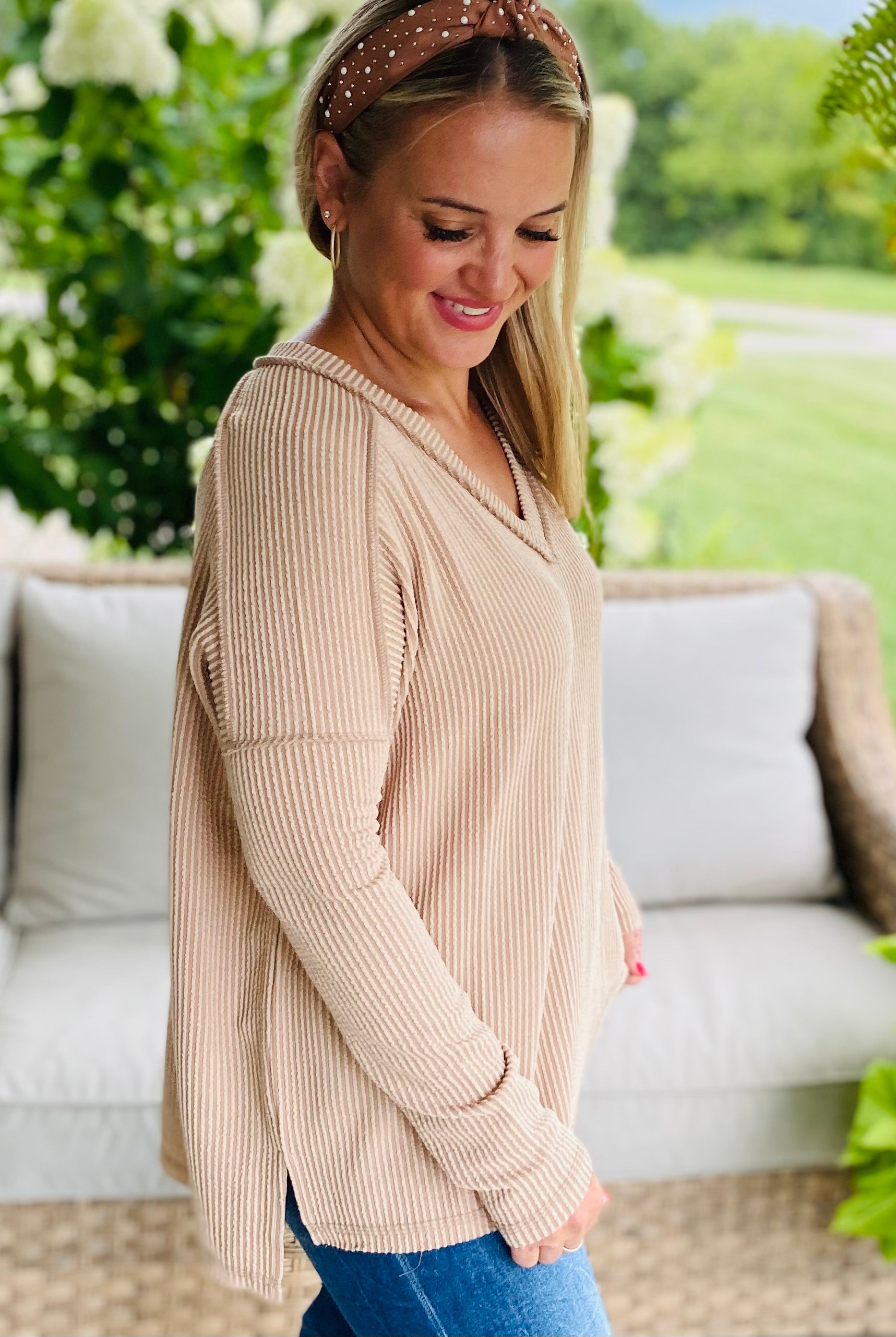 Autumn Days Ribbed Top - Beige-110 Long Sleeve Top-zenana-The Lovely Closet, Women's Fashion Boutique in Alexandria, KY