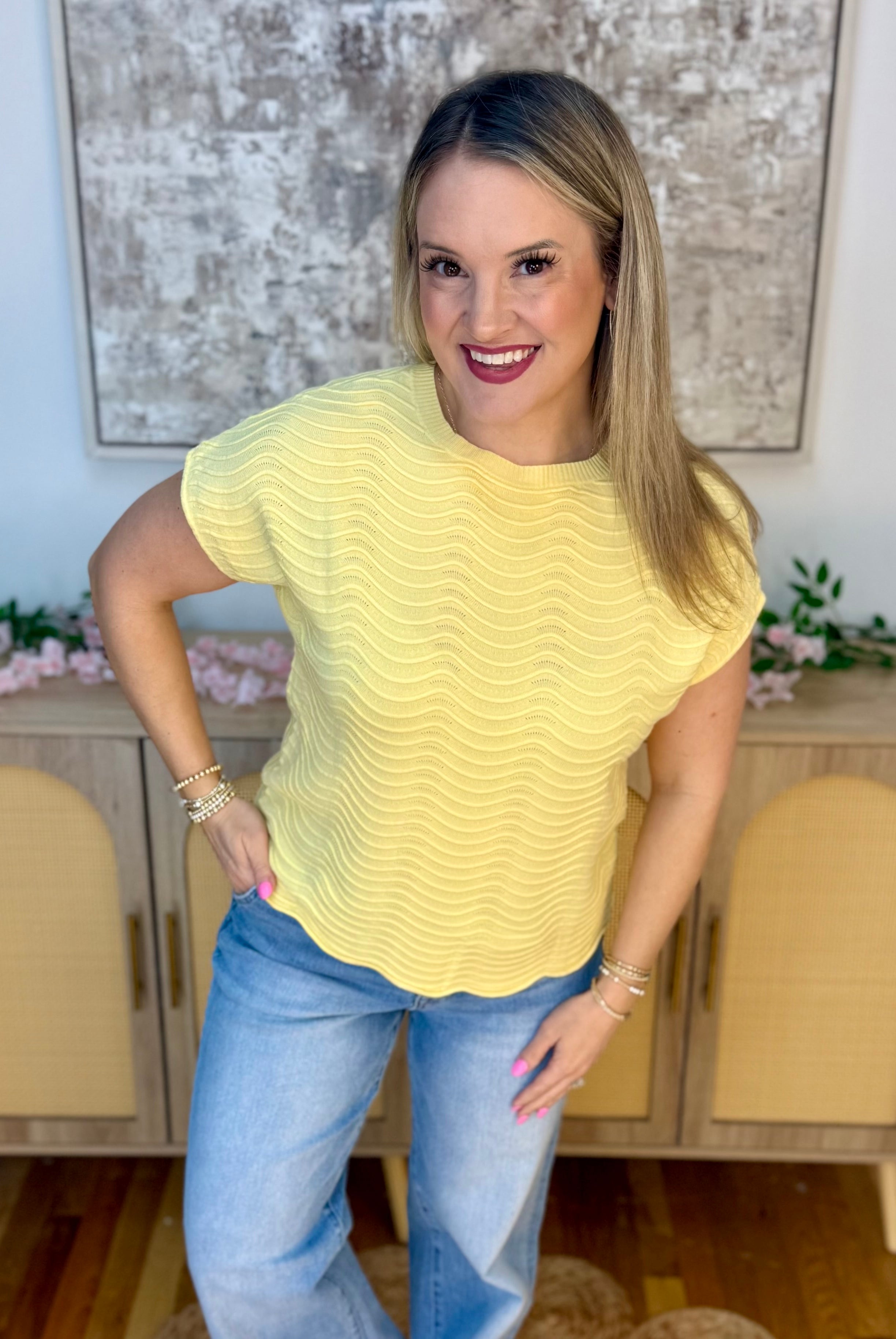 Feeling Refreshed Scalloped Edge Top - Butter Yellow-100 Short Sleeve Tops-Allie Rose-The Lovely Closet, Women's Fashion Boutique in Alexandria, KY