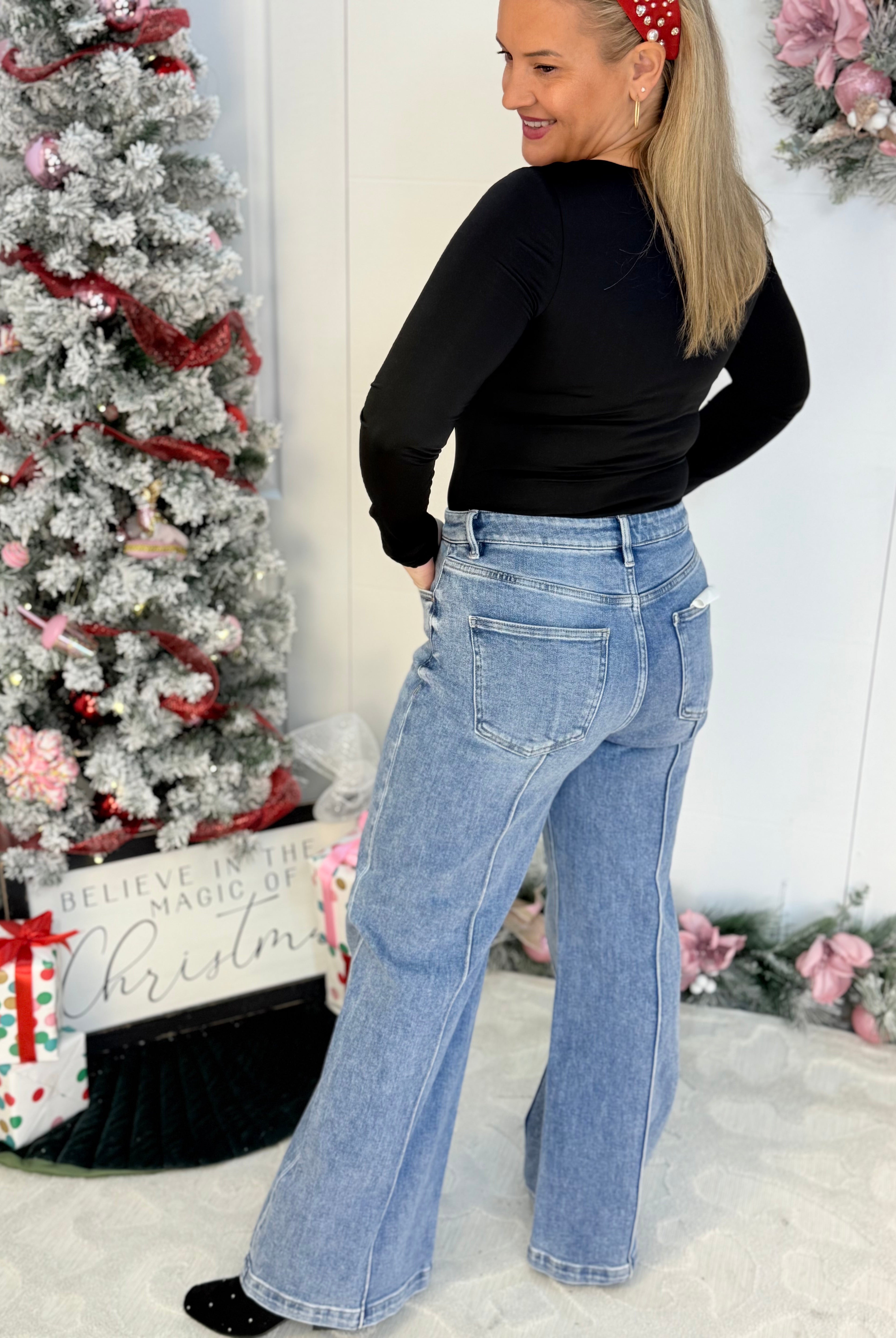 Risen High Waist Wide Leg Pintuck Jeans-210 Jeans-Risen-The Lovely Closet, Women's Fashion Boutique in Alexandria, KY
