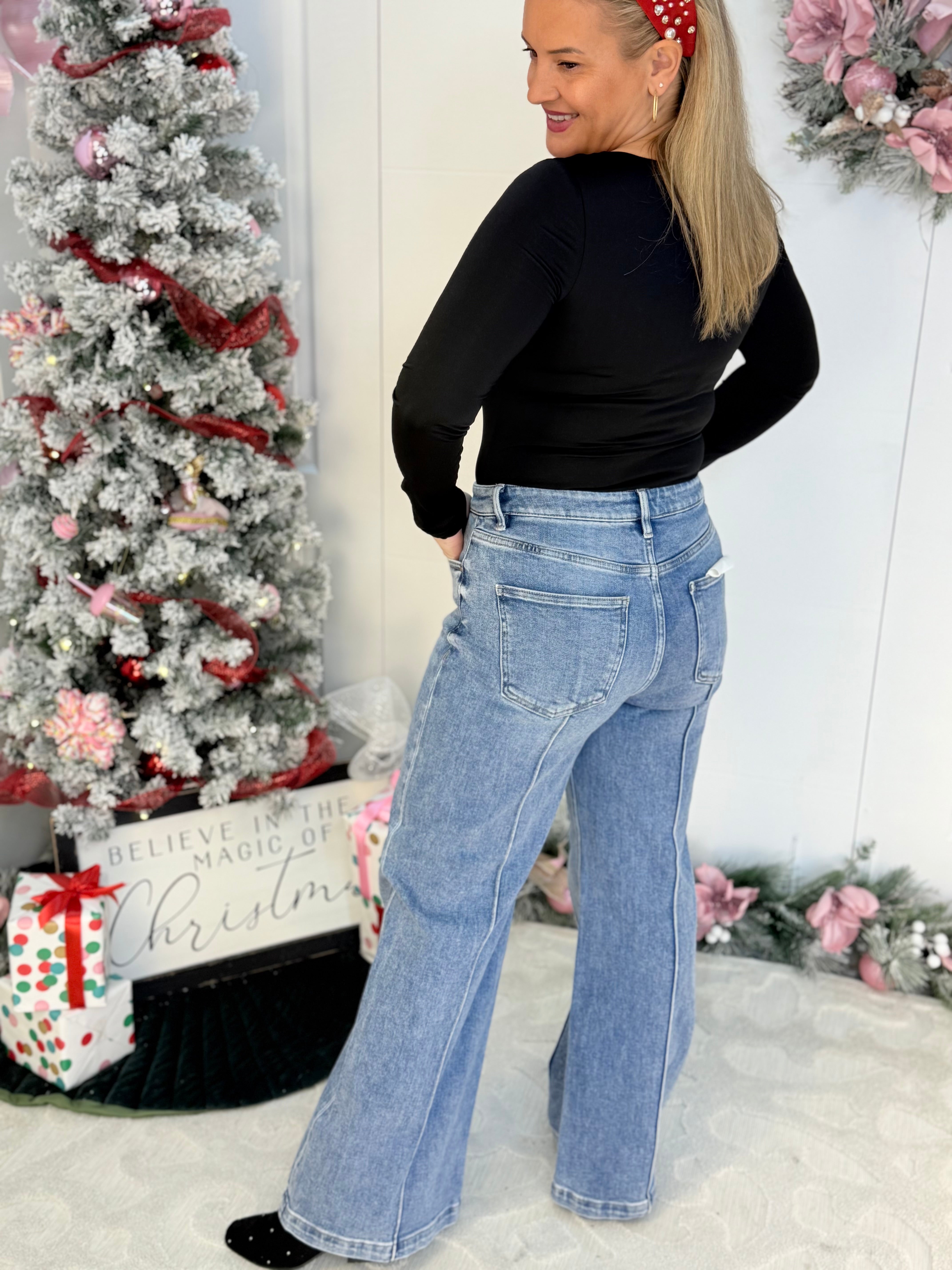 Risen High Waist Wide Leg Pintuck Jeans-210 Jeans-Risen-The Lovely Closet, Women's Fashion Boutique in Alexandria, KY