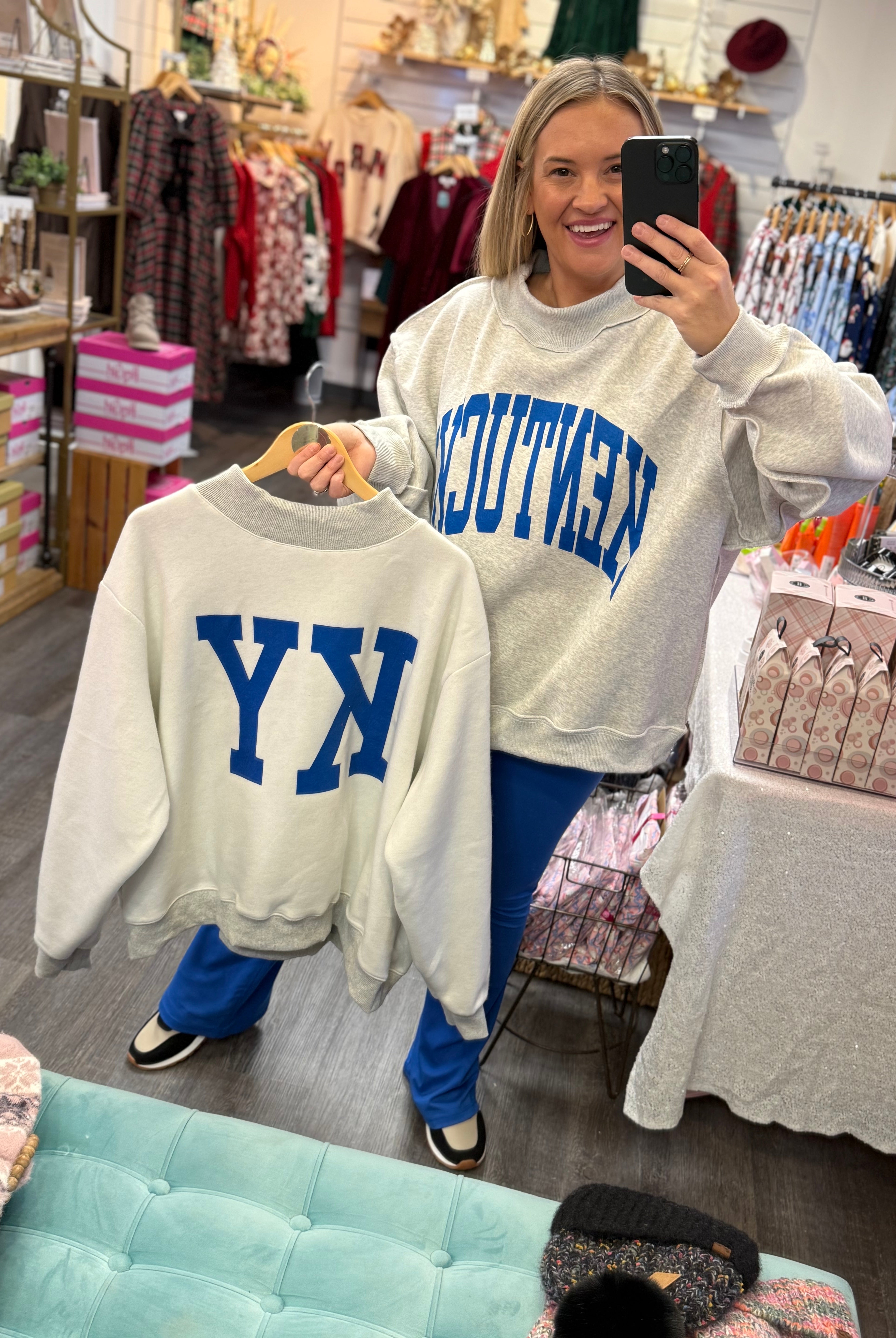 Reversible KY Pullover - Heather Gray-110 Long Sleeve Top-Bucketlist-The Lovely Closet, Women's Fashion Boutique in Alexandria, KY