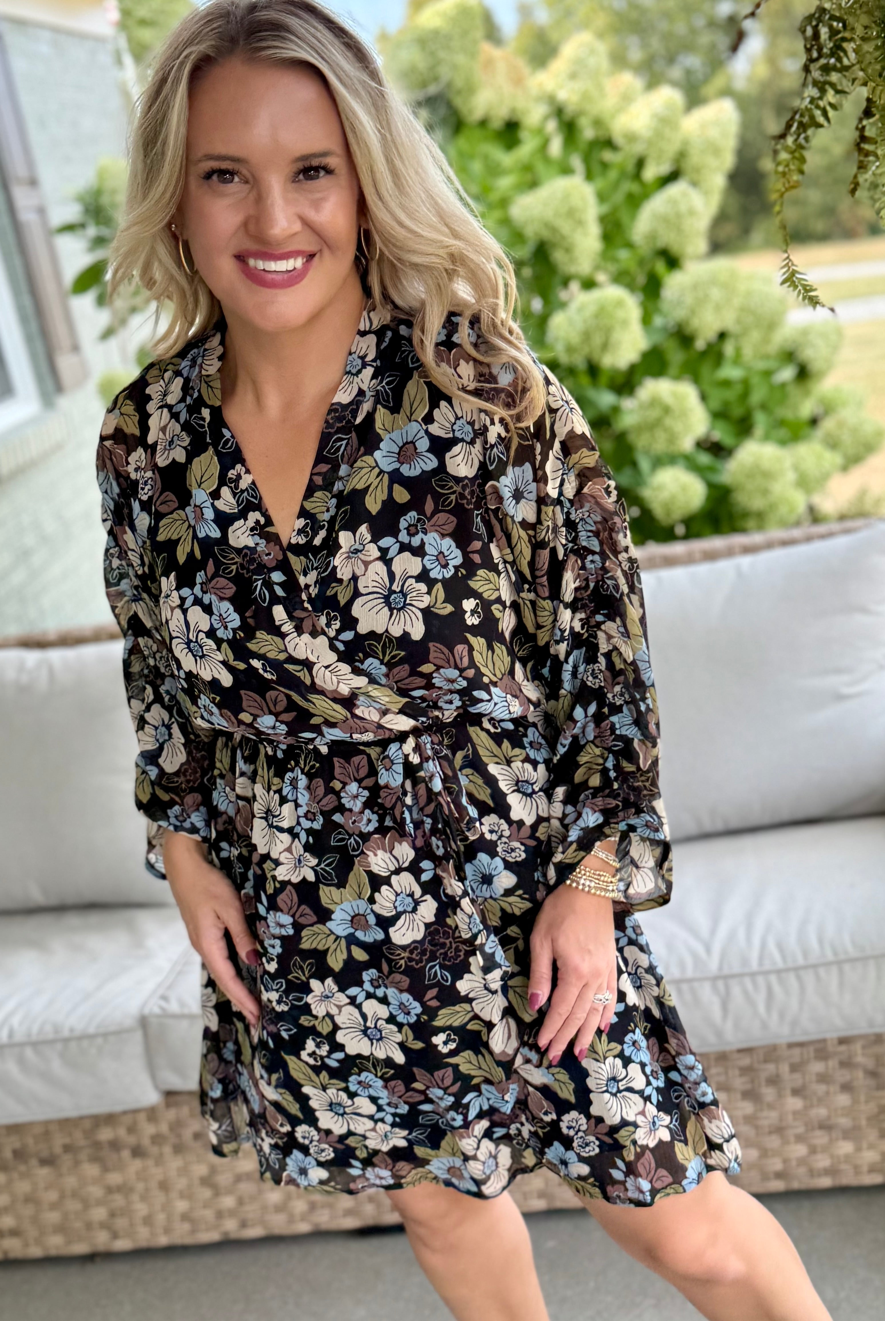 Meadow Flowers V-Neck Dress-180 Dresses-GILLI-The Lovely Closet, Women's Fashion Boutique in Alexandria, KY