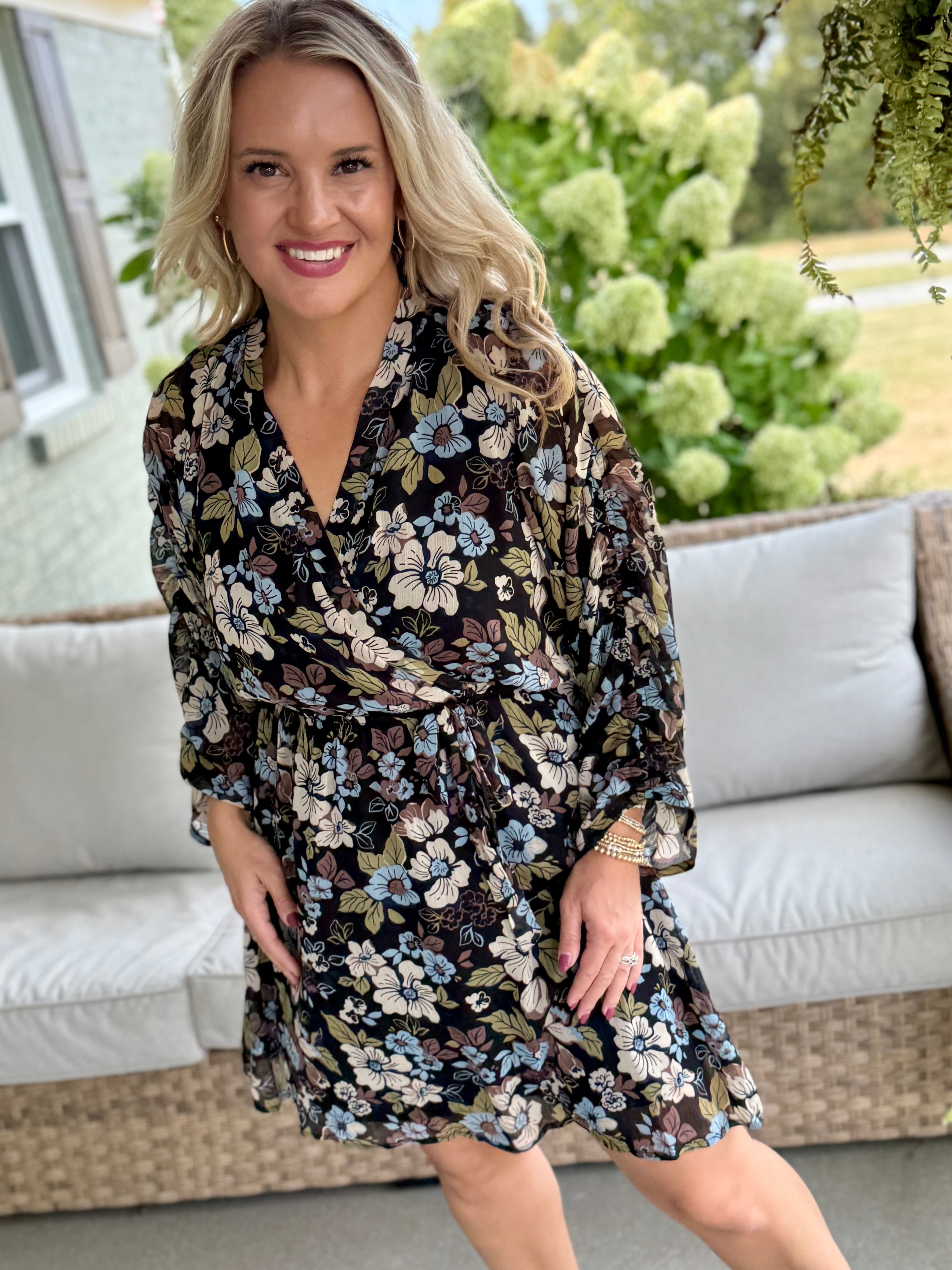 Meadow Flowers V-Neck Dress-180 Dresses-GILLI-The Lovely Closet, Women's Fashion Boutique in Alexandria, KY