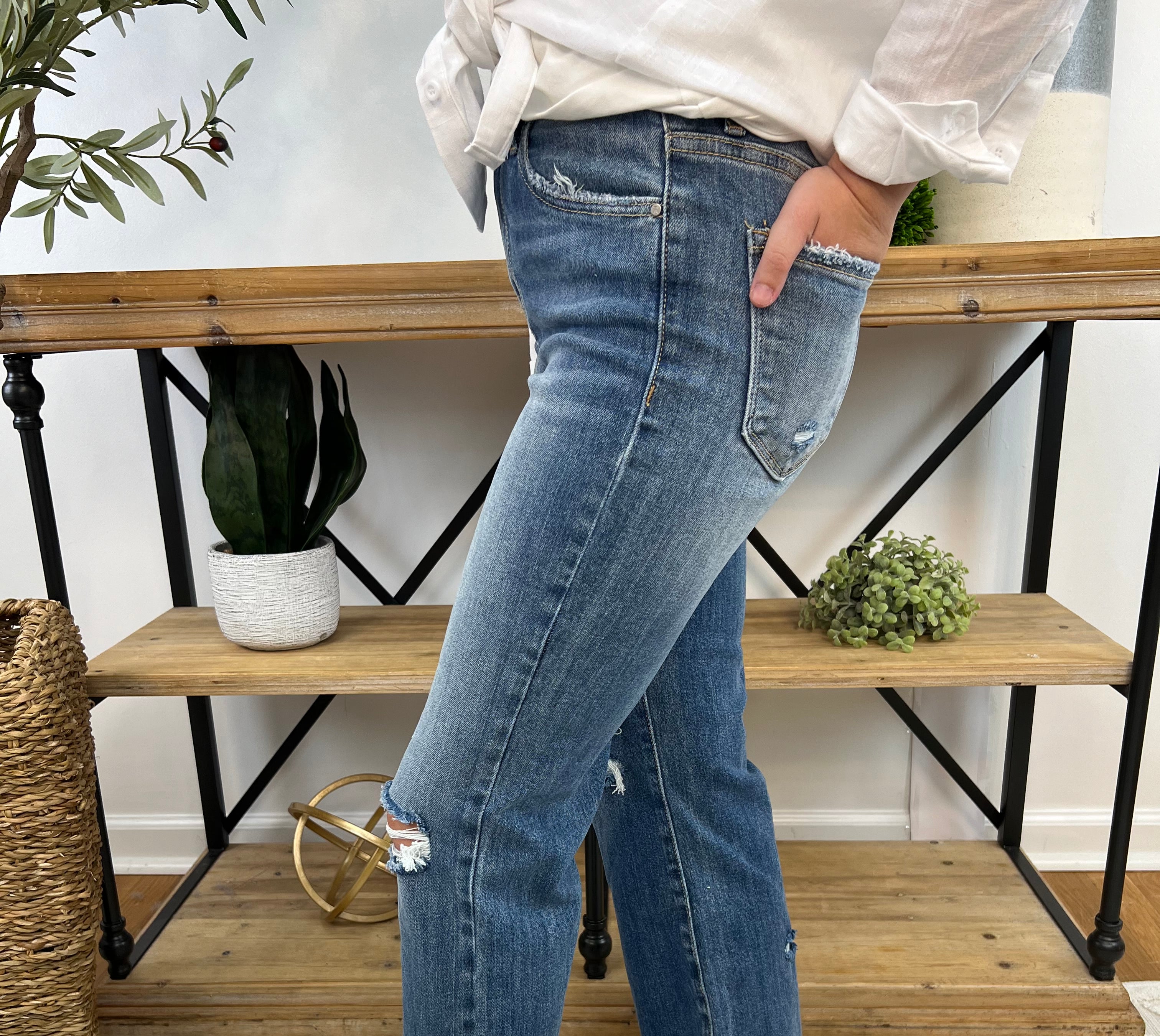 RISEN High Rise Straight Jeans - Dark-210 Jeans-The Lovely Closet-The Lovely Closet, Women's Fashion Boutique in Alexandria, KY