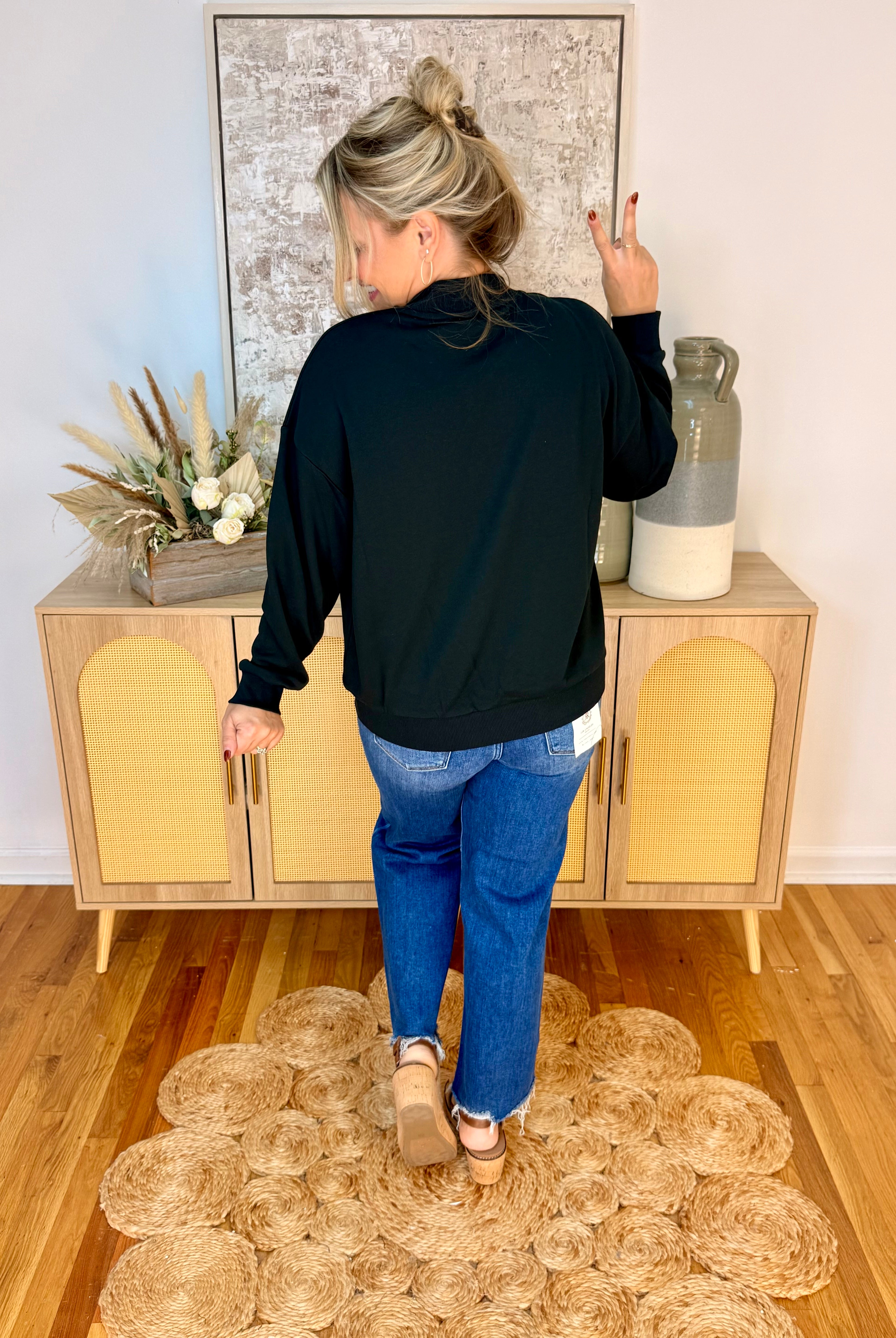 Boo Polka Dot Mock Neck Pullover-150 Sweatshirts-Kori America-The Lovely Closet, Women's Fashion Boutique in Alexandria, KY