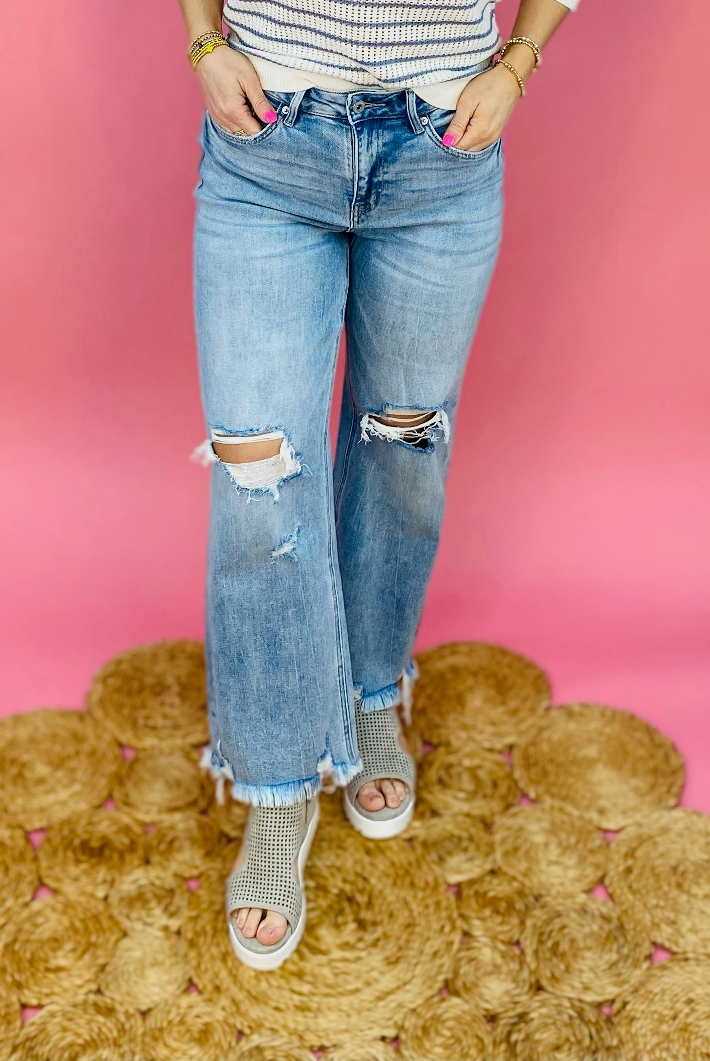 Mica High Rise Distressed Straight Jeans-210 Jeans-Mica Denim-The Lovely Closet, Women's Fashion Boutique in Alexandria, KY