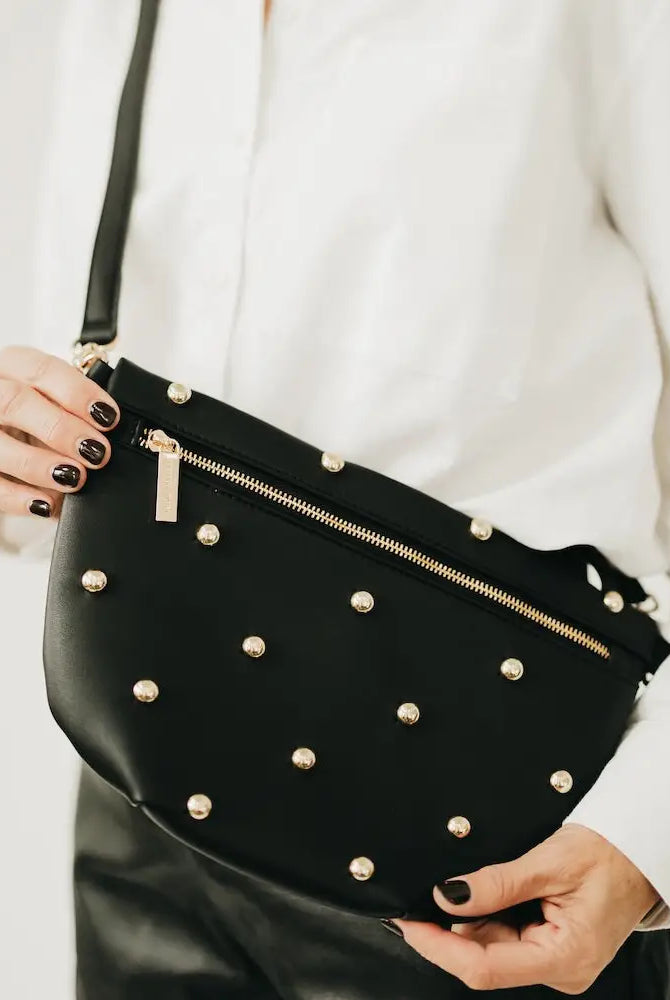 Chic Gold Studded Westlyn Bum Bag: Black-290 Bag/Handbags-Pretty Simple-The Lovely Closet, Women's Fashion Boutique in Alexandria, KY