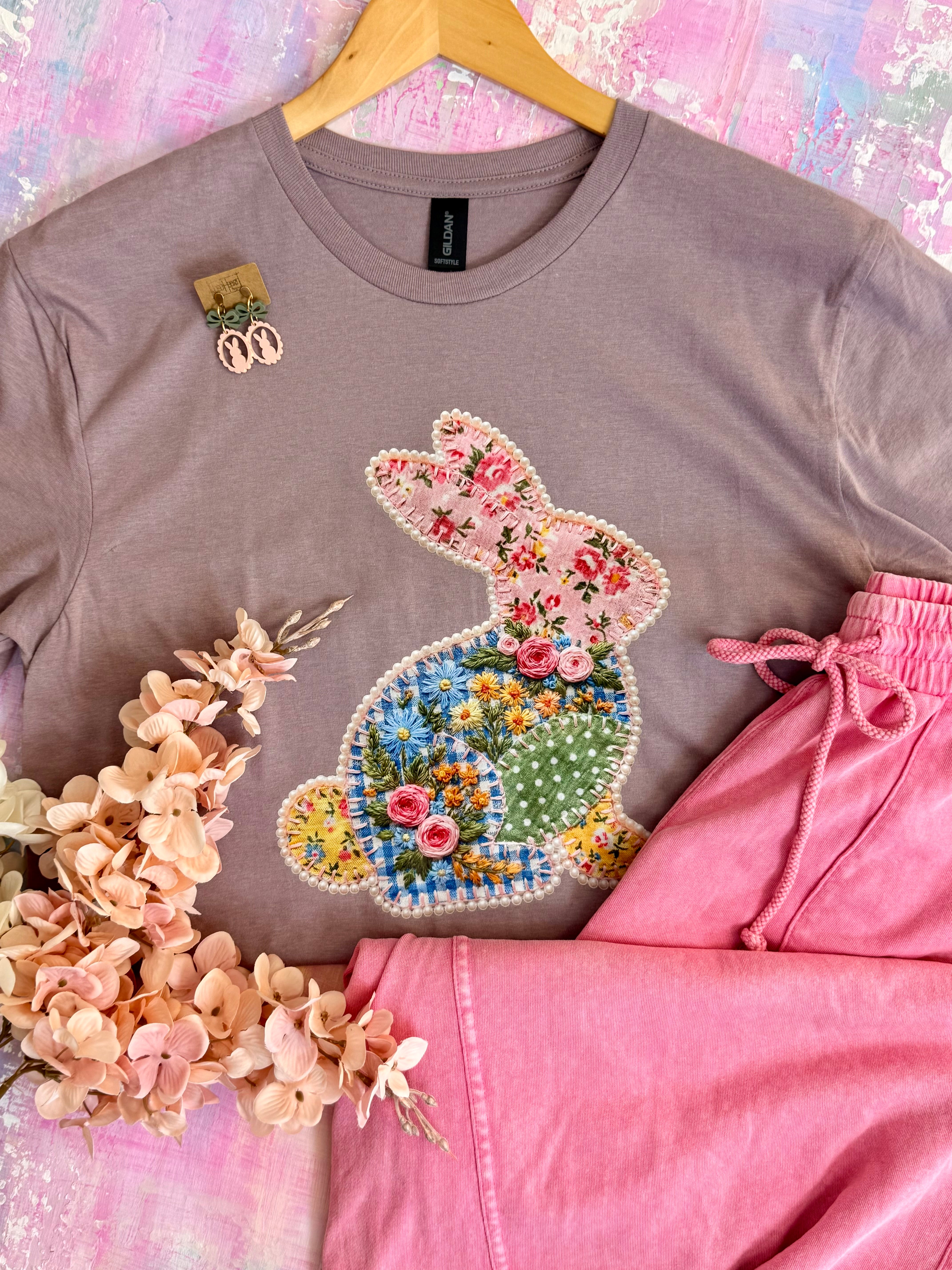 PRE-ORDER PATCHWORK BUNNY GRAPHIC T-SHIRT-130 Graphics-The Lovely Closet-The Lovely Closet, Women's Fashion Boutique in Alexandria, KY