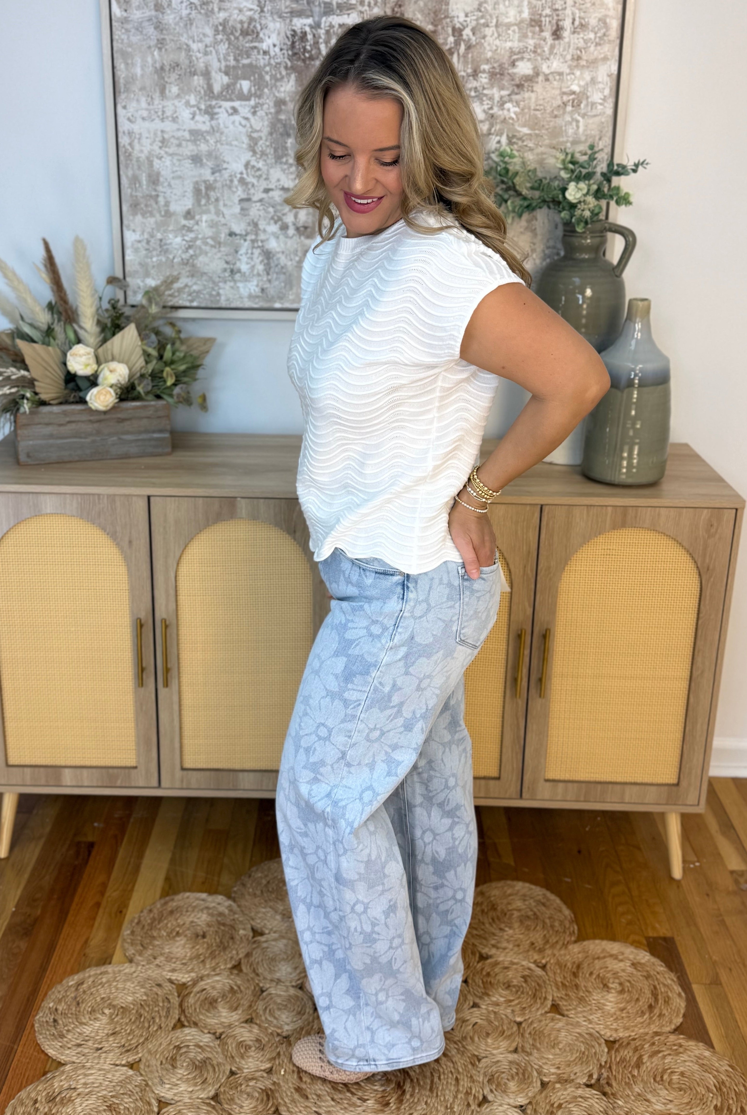 RISEN High Rise Baggy Floral Print Jeans-210 Jeans-Risen-The Lovely Closet, Women's Fashion Boutique in Alexandria, KY