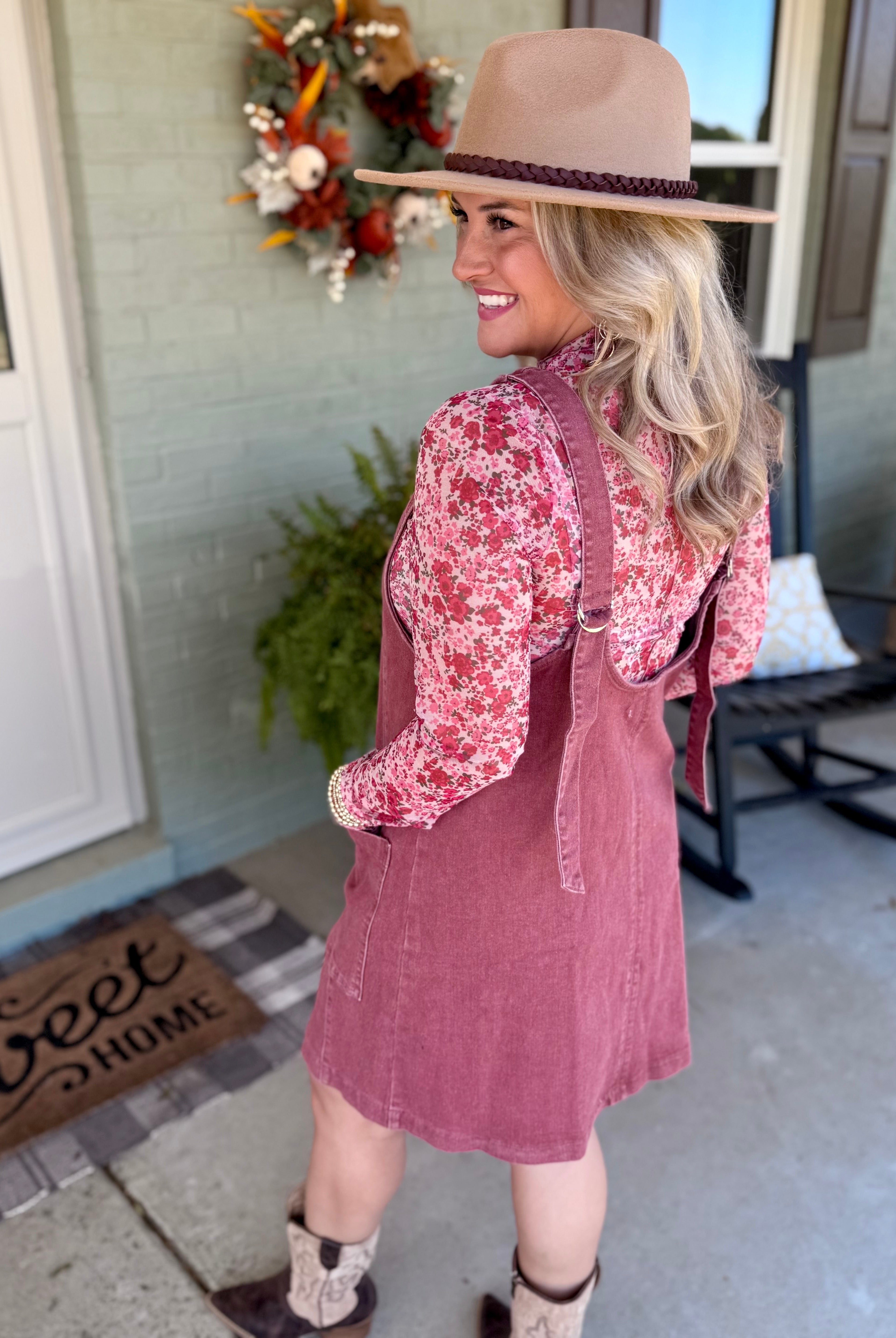 Maple Lane Overall Mini Dress - Brick-180 Dresses-Anniewear-The Lovely Closet, Women's Fashion Boutique in Alexandria, KY