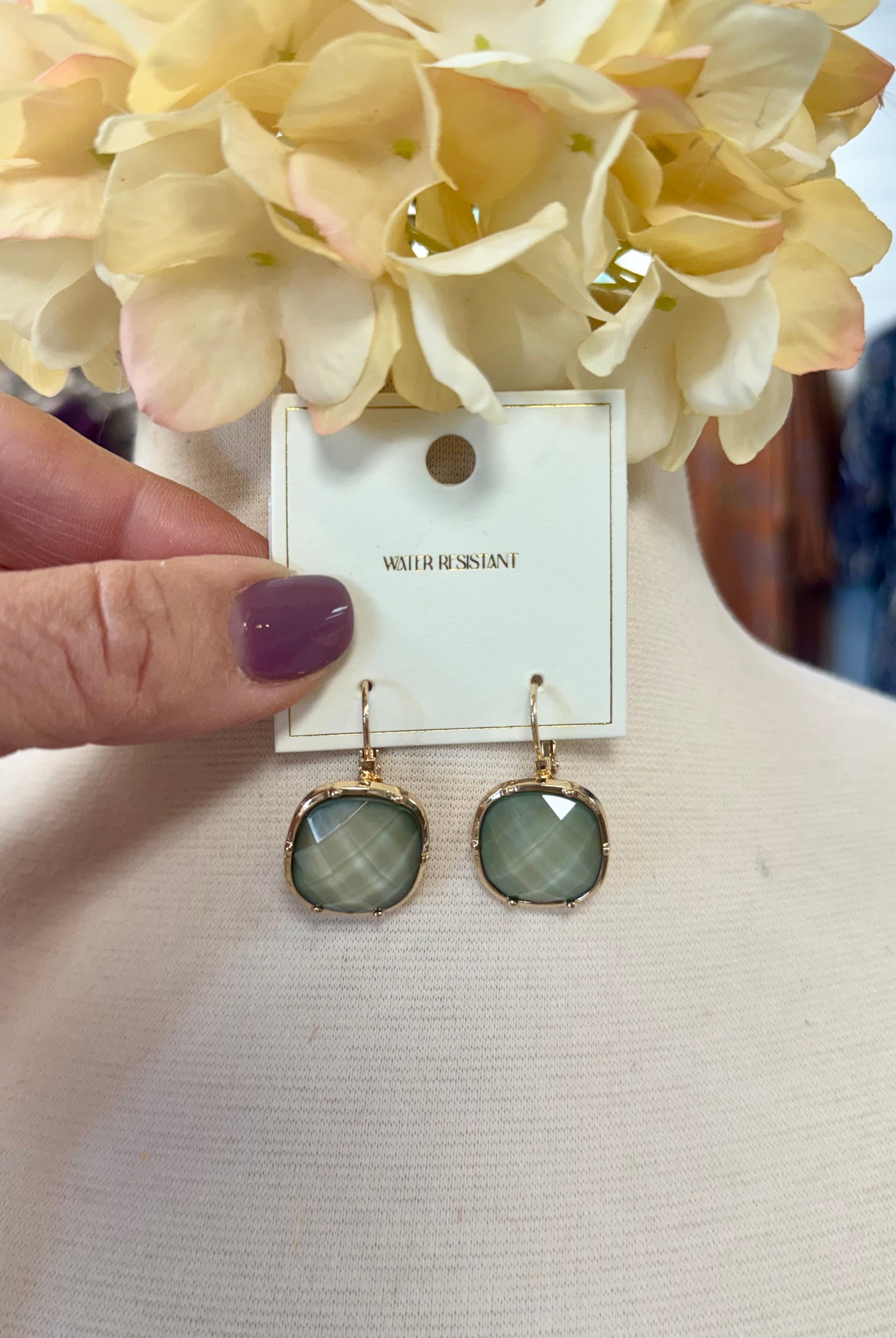 Faceted Square Drop Earring - Sage-280 Accessories-Golden Stella-The Lovely Closet, Women's Fashion Boutique in Alexandria, KY
