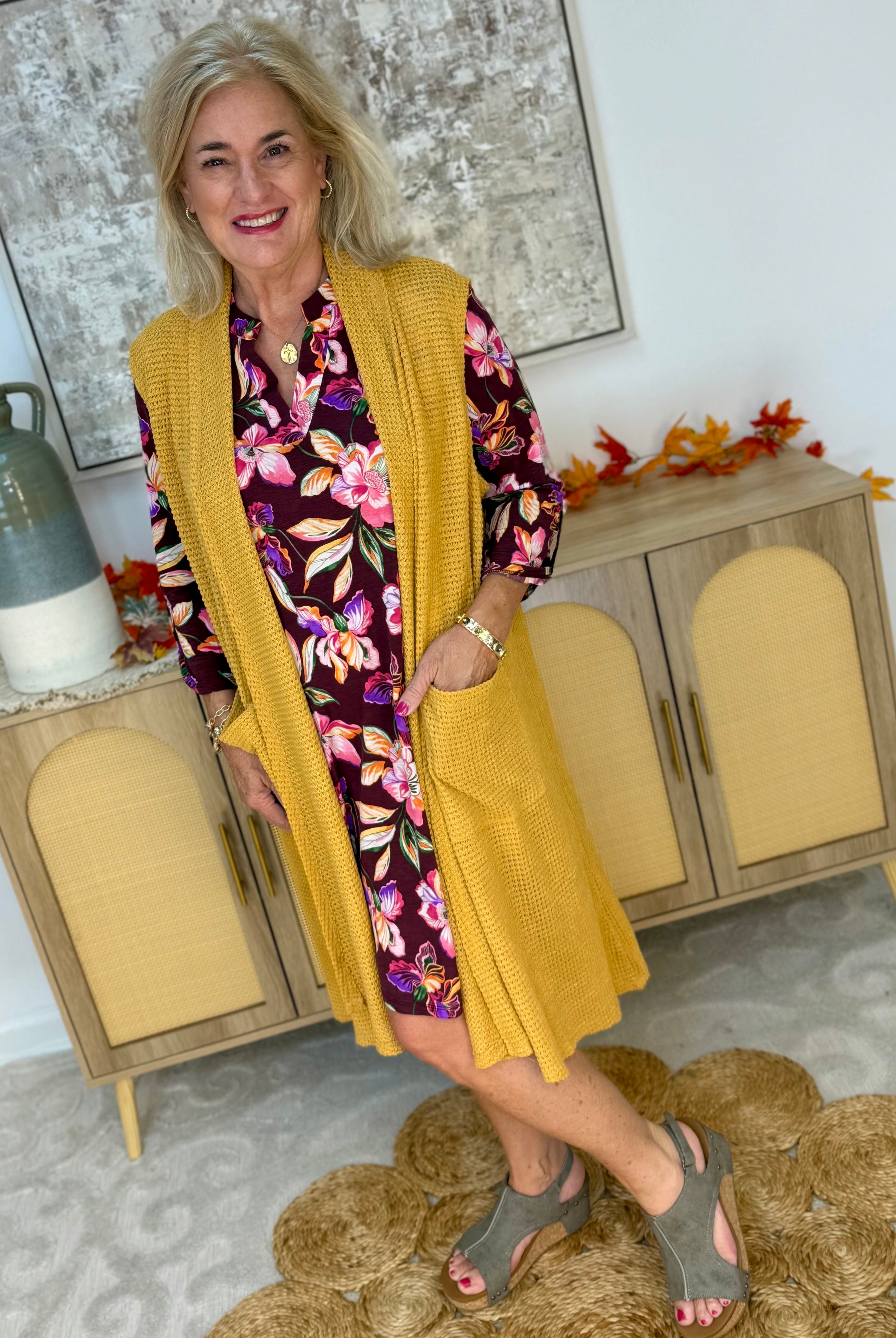 Everly Essential Dress - Deep Plum Floral Print-180 Dresses-Dear Scarlett-The Lovely Closet, Women's Fashion Boutique in Alexandria, KY