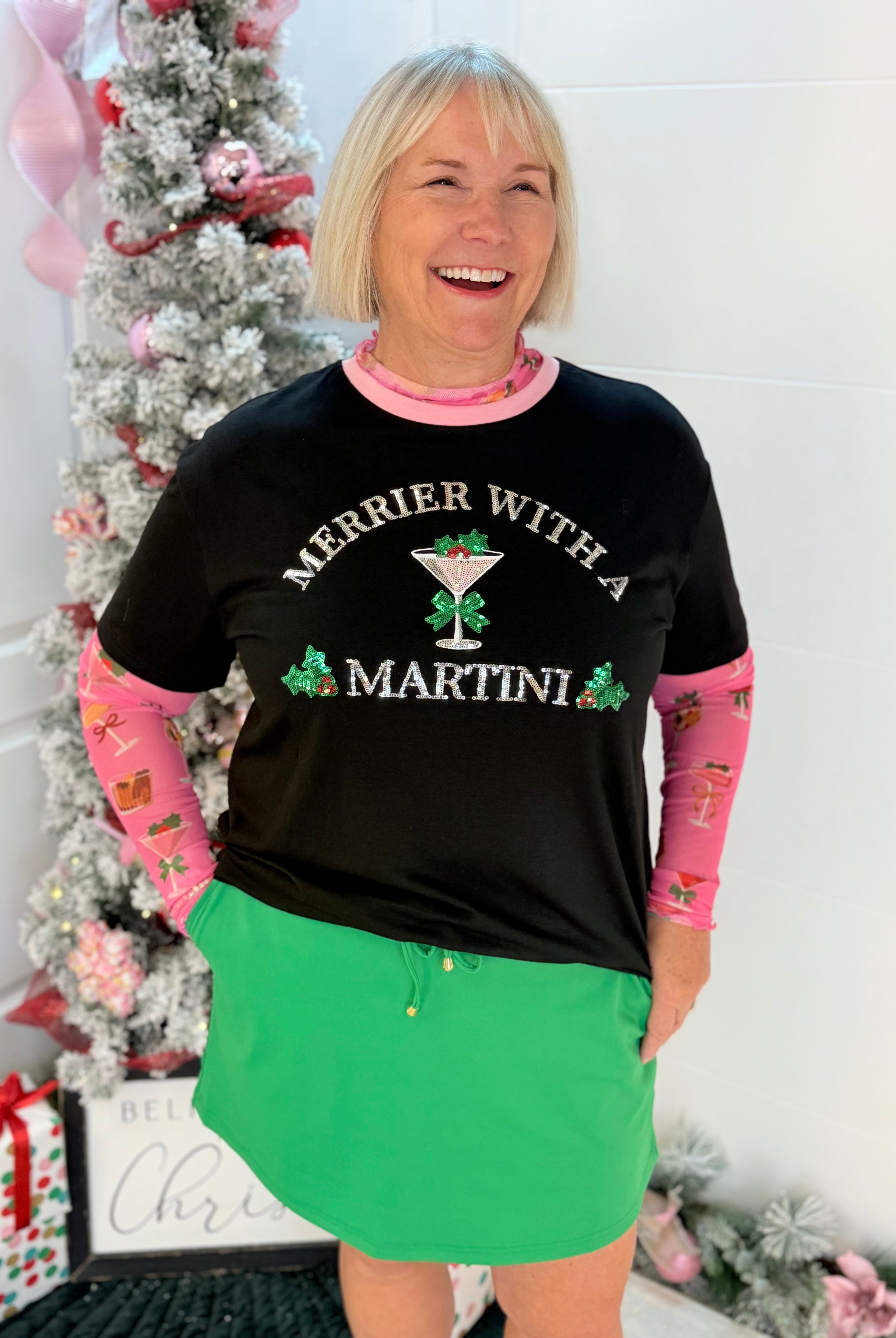 Jess Lea - Merrier With a Martini Sequin Embroidered Tee-350 Holiday-Jess Lea-The Lovely Closet, Women's Fashion Boutique in Alexandria, KY