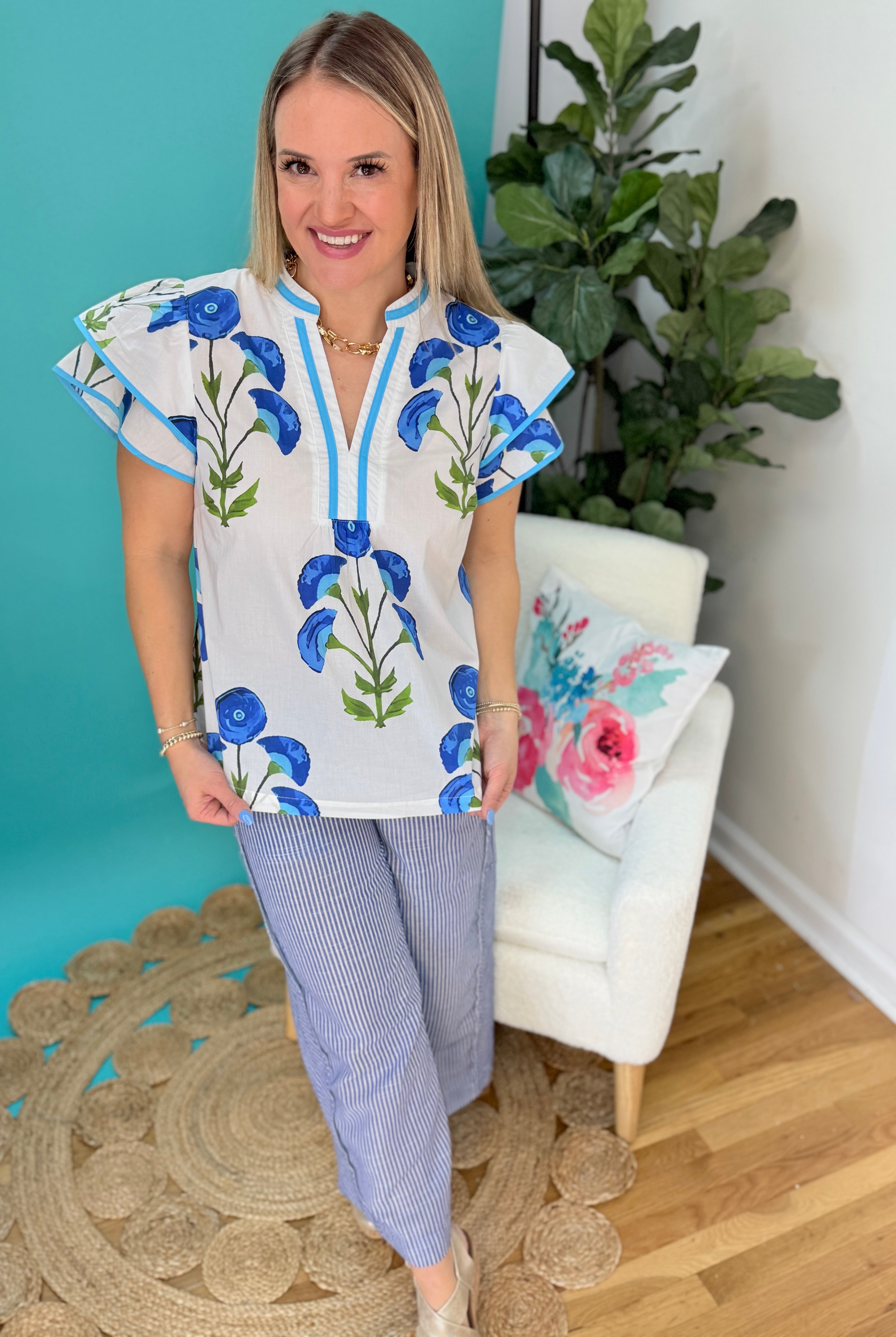 Wildflower Whisper Blouse-100 Short Sleeve Tops-Umgee-The Lovely Closet, Women's Fashion Boutique in Alexandria, KY