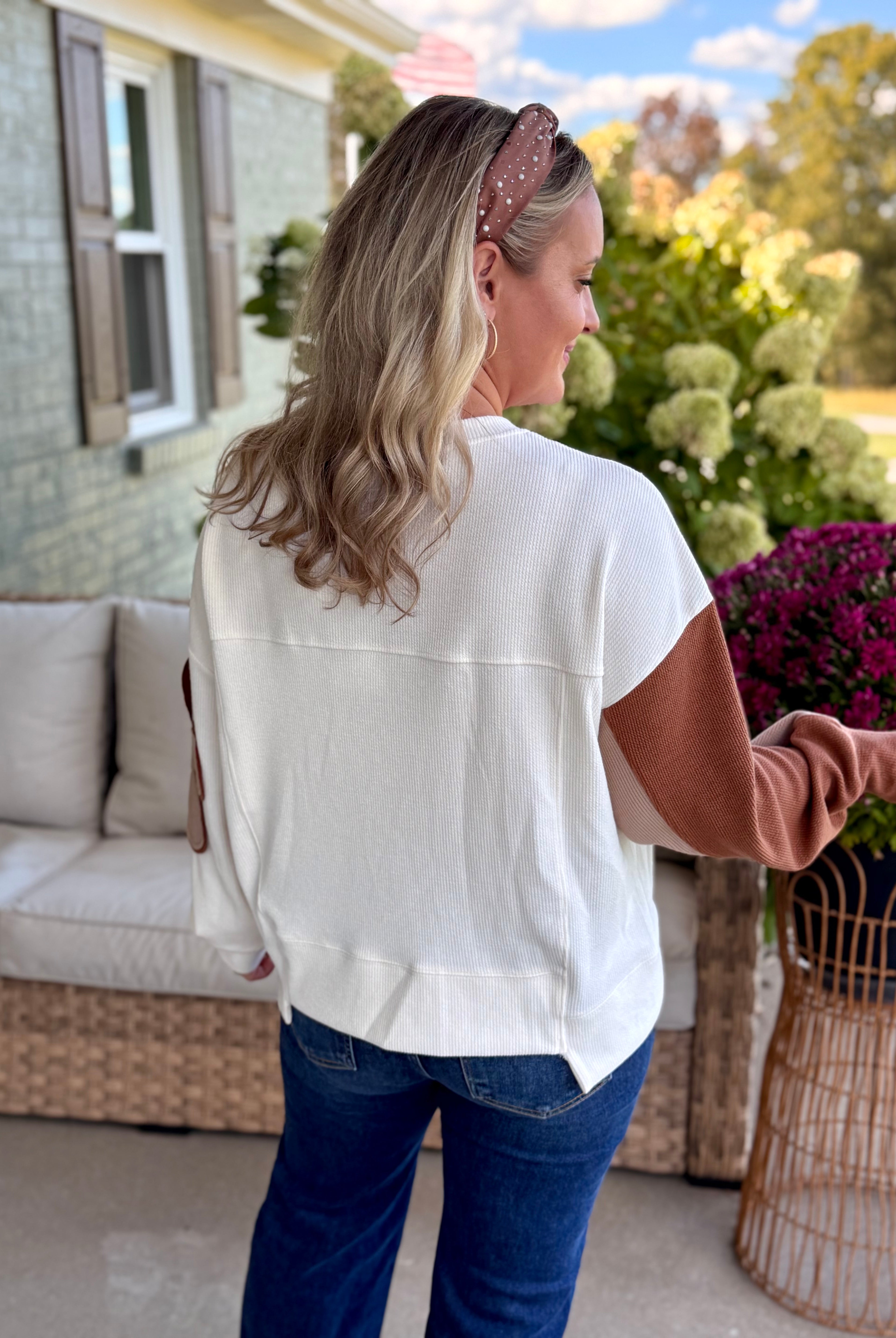 Ribbed Patchwork Flower Top-110 Long Sleeve Top-bibi-The Lovely Closet, Women's Fashion Boutique in Alexandria, KY