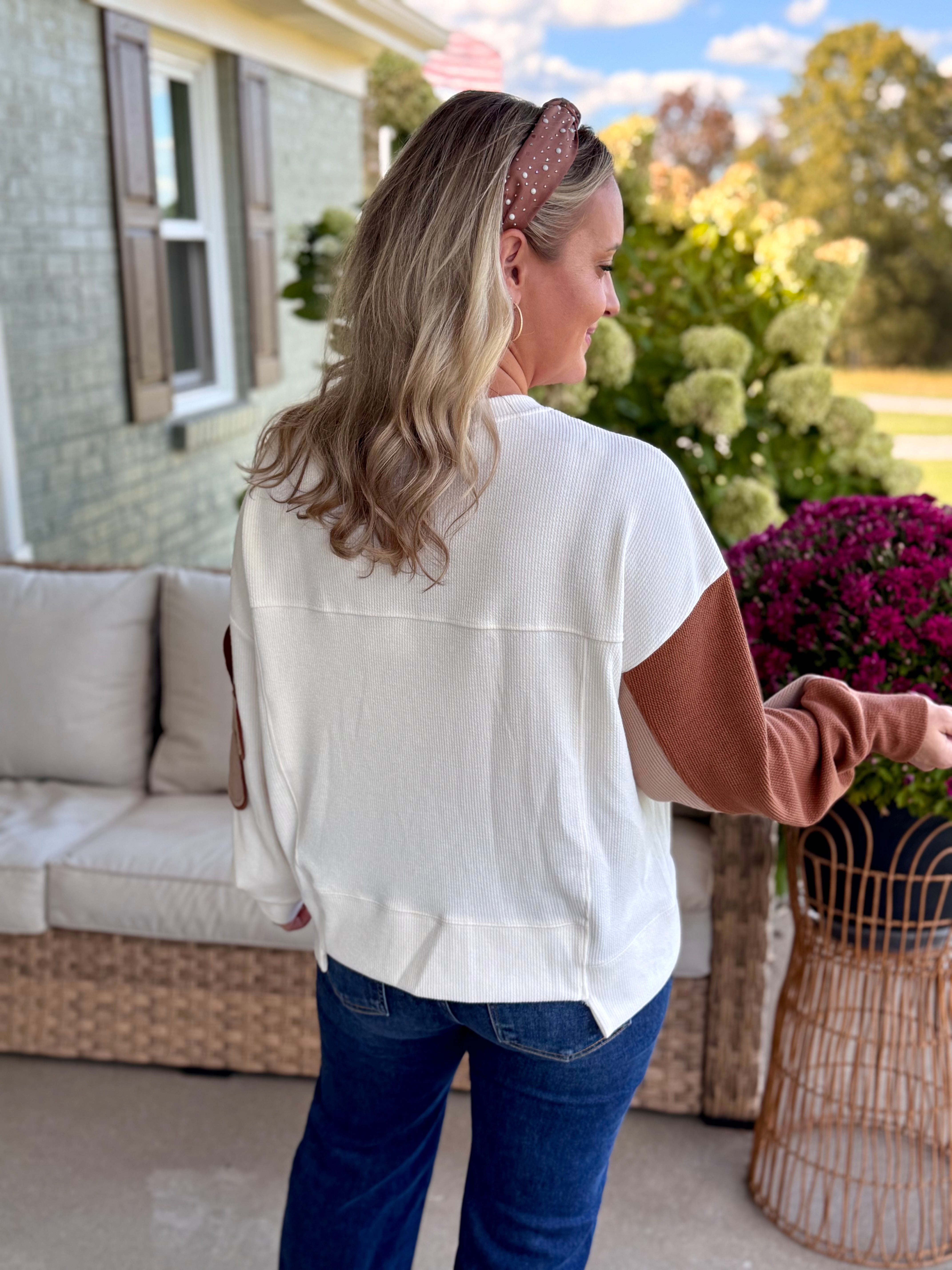 Ribbed Patchwork Flower Top-110 Long Sleeve Top-bibi-The Lovely Closet, Women's Fashion Boutique in Alexandria, KY