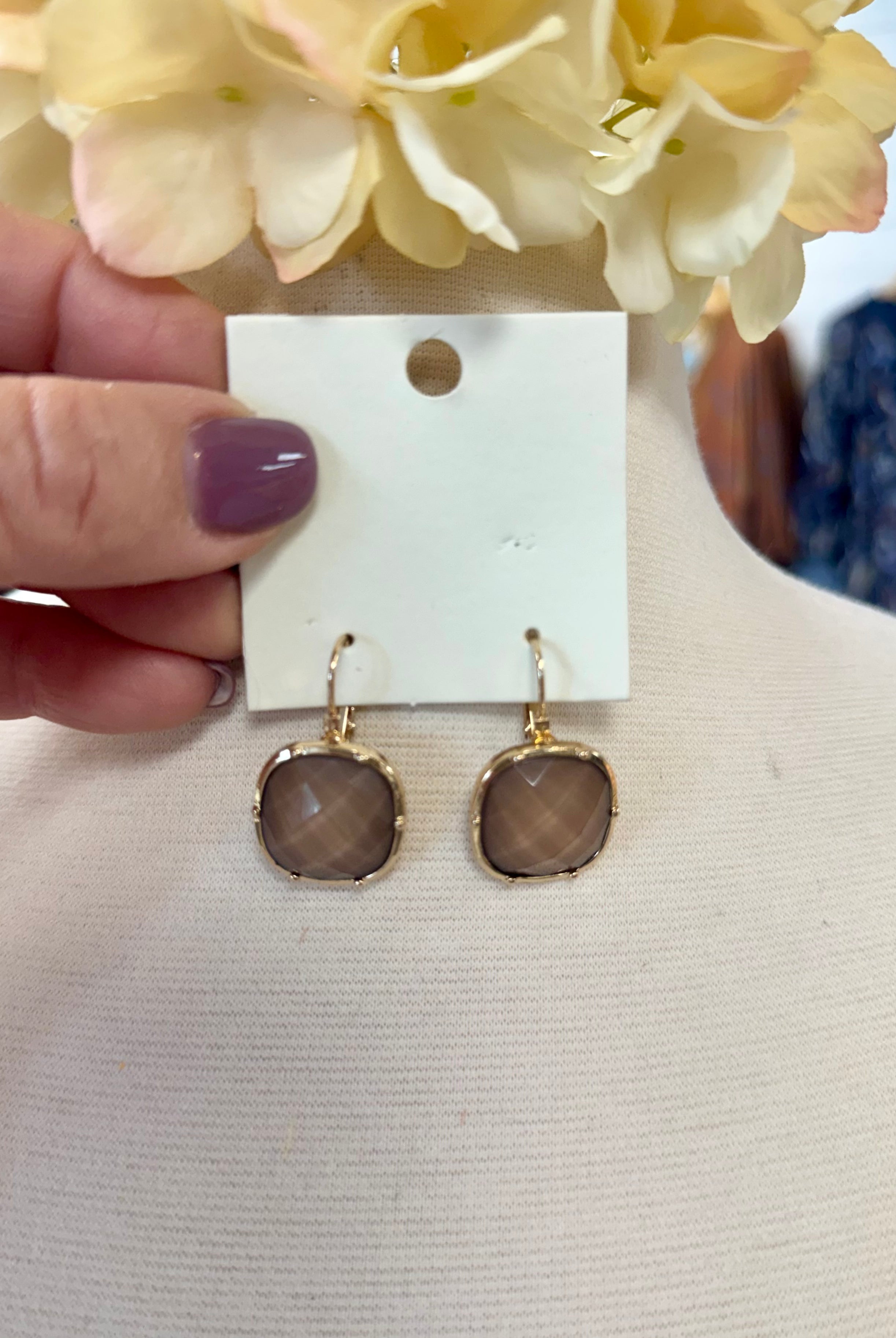 Faceted Square Drop Earring - Smoke-280 Accessories-Golden Stella-The Lovely Closet, Women's Fashion Boutique in Alexandria, KY
