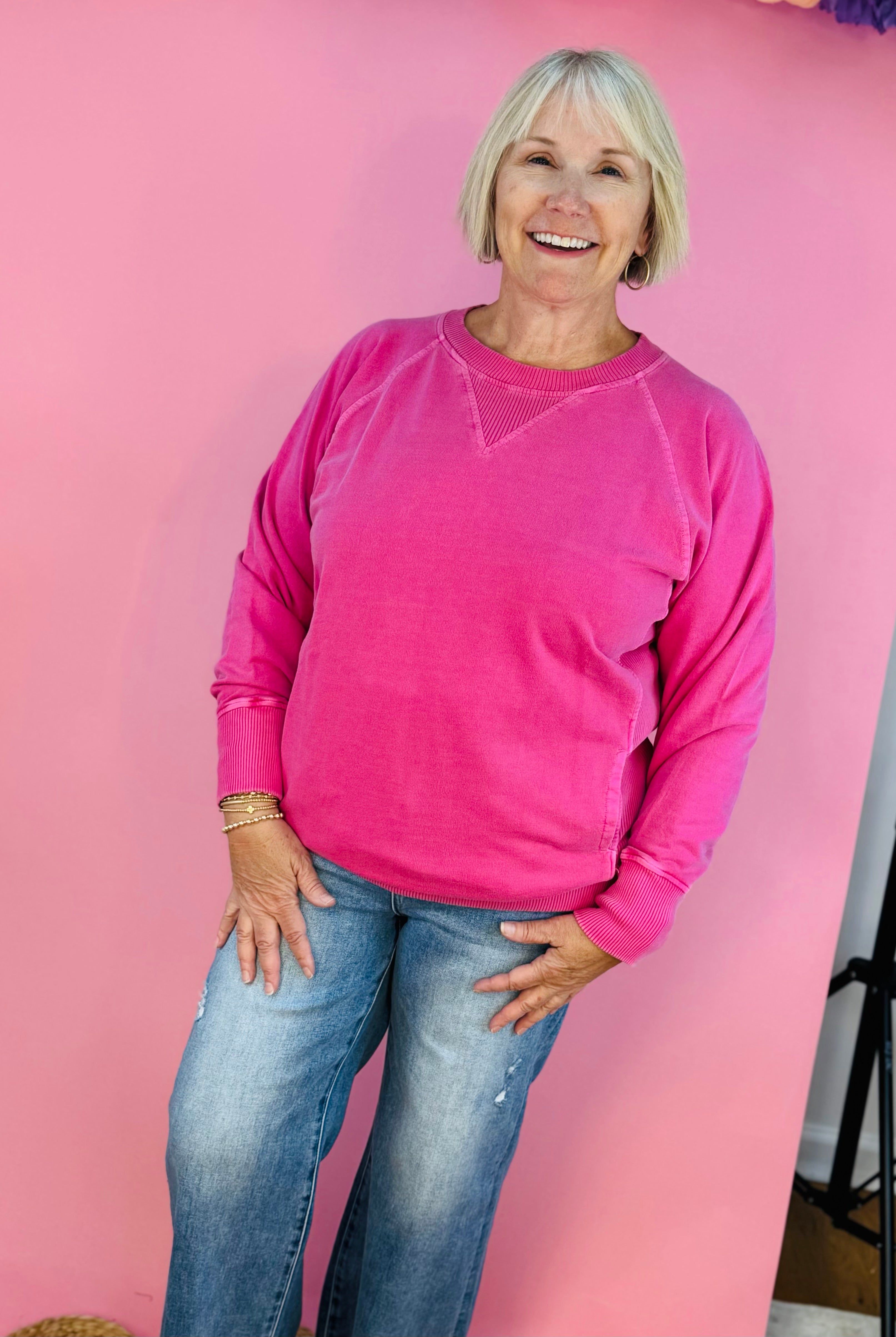 Keeping it Casual Pullover 2025 - Hot Pink-150 Sweatshirts-zenana-The Lovely Closet, Women's Fashion Boutique in Alexandria, KY