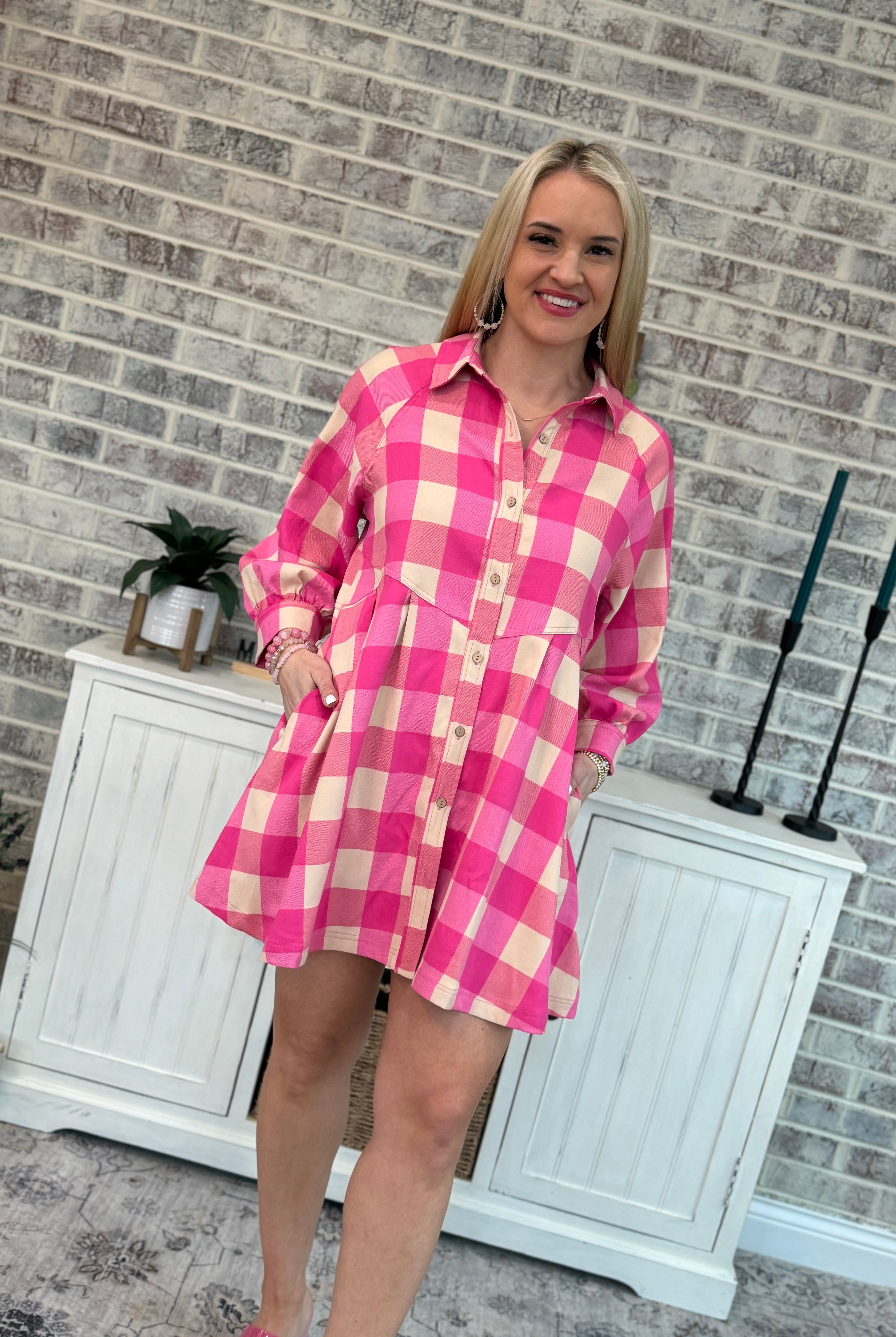 FINAL SALE Pink Plaid Dress-180 Dresses-The Lovely Closet-The Lovely Closet, Women's Fashion Boutique in Alexandria, KY
