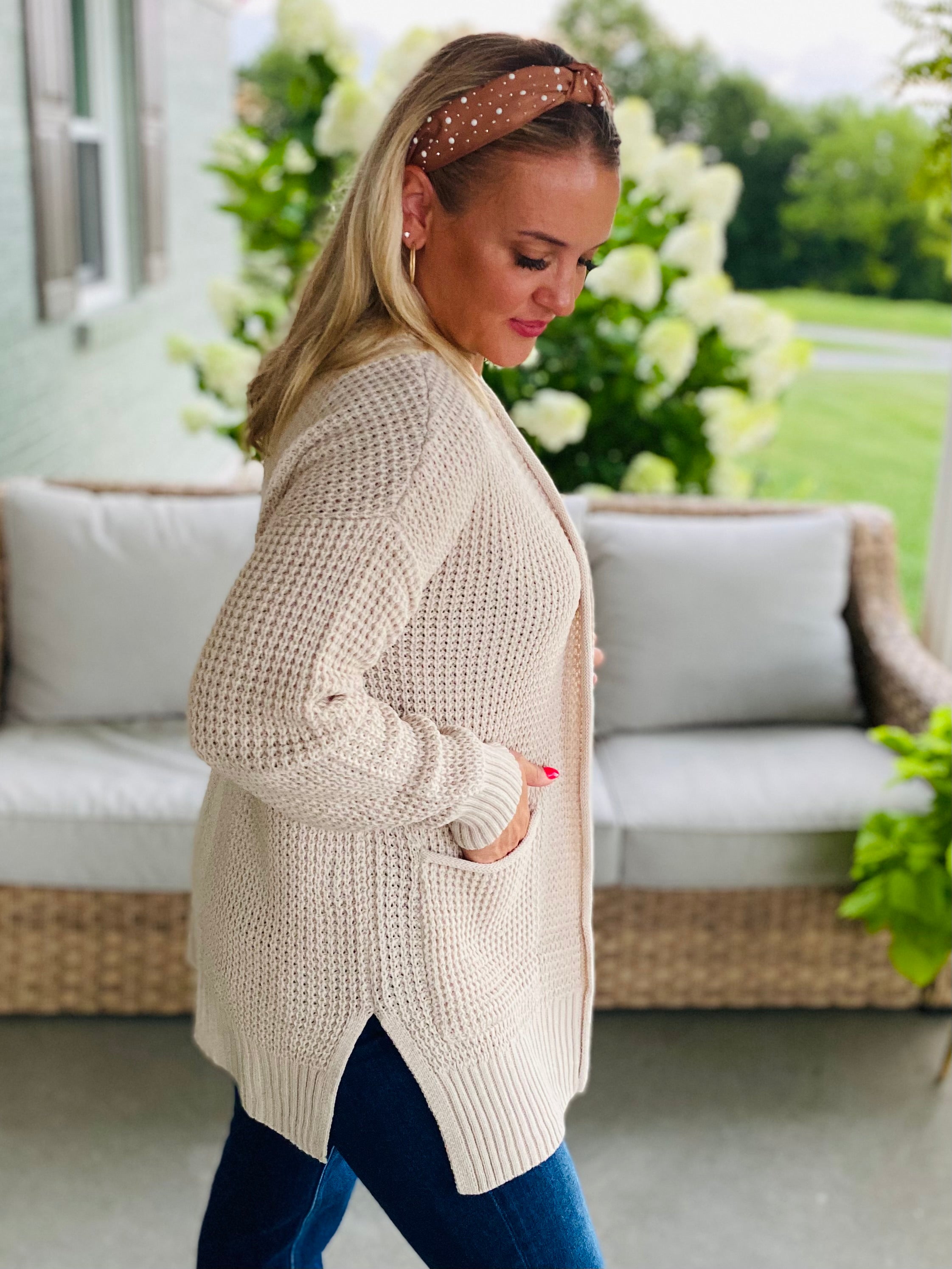 Waffle Knit Cardigan - Sand-160 Cardigan/Kimonos-zenana-The Lovely Closet, Women's Fashion Boutique in Alexandria, KY