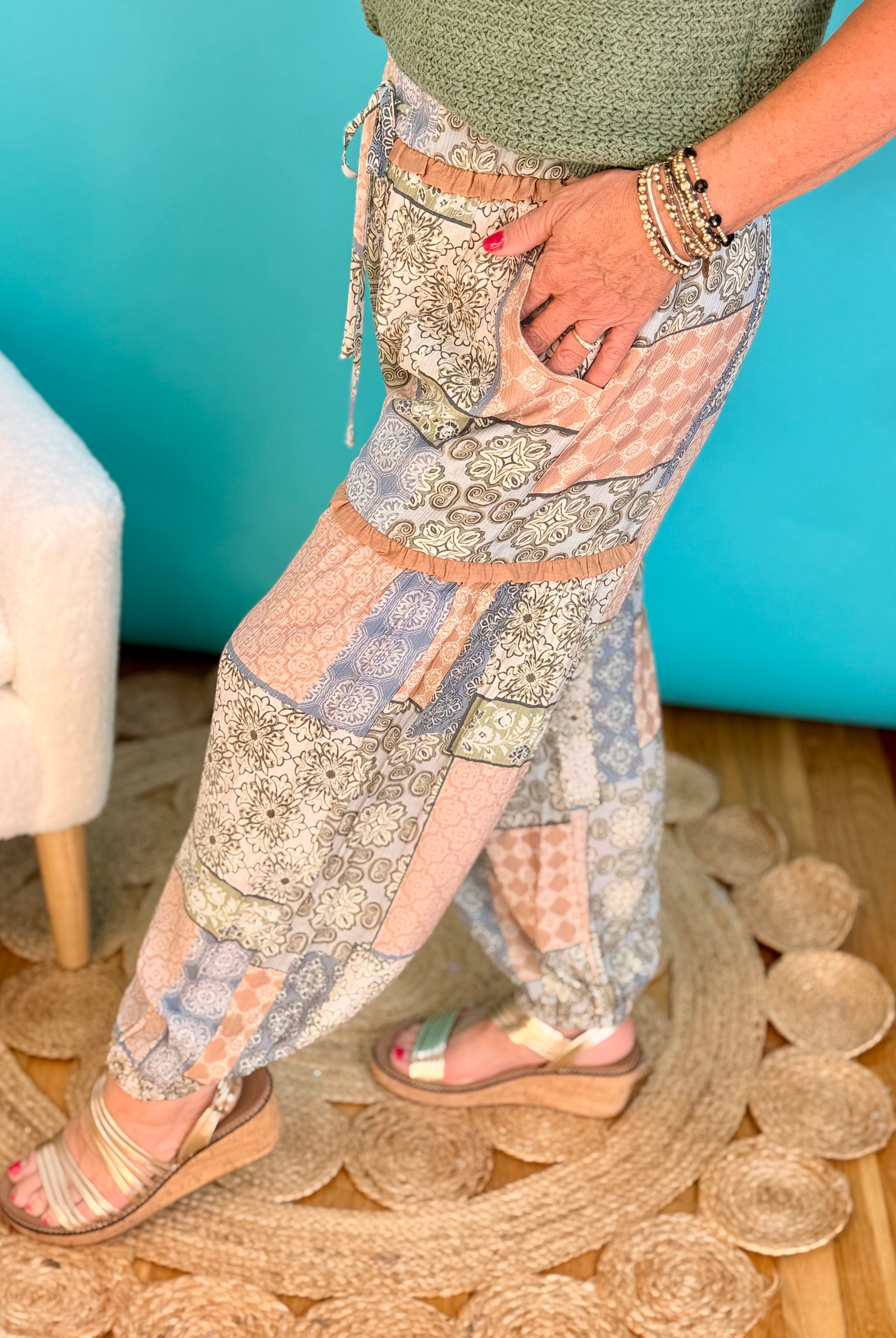 Patchwork Printed Joggers-240 Pants-eesome-The Lovely Closet, Women's Fashion Boutique in Alexandria, KY