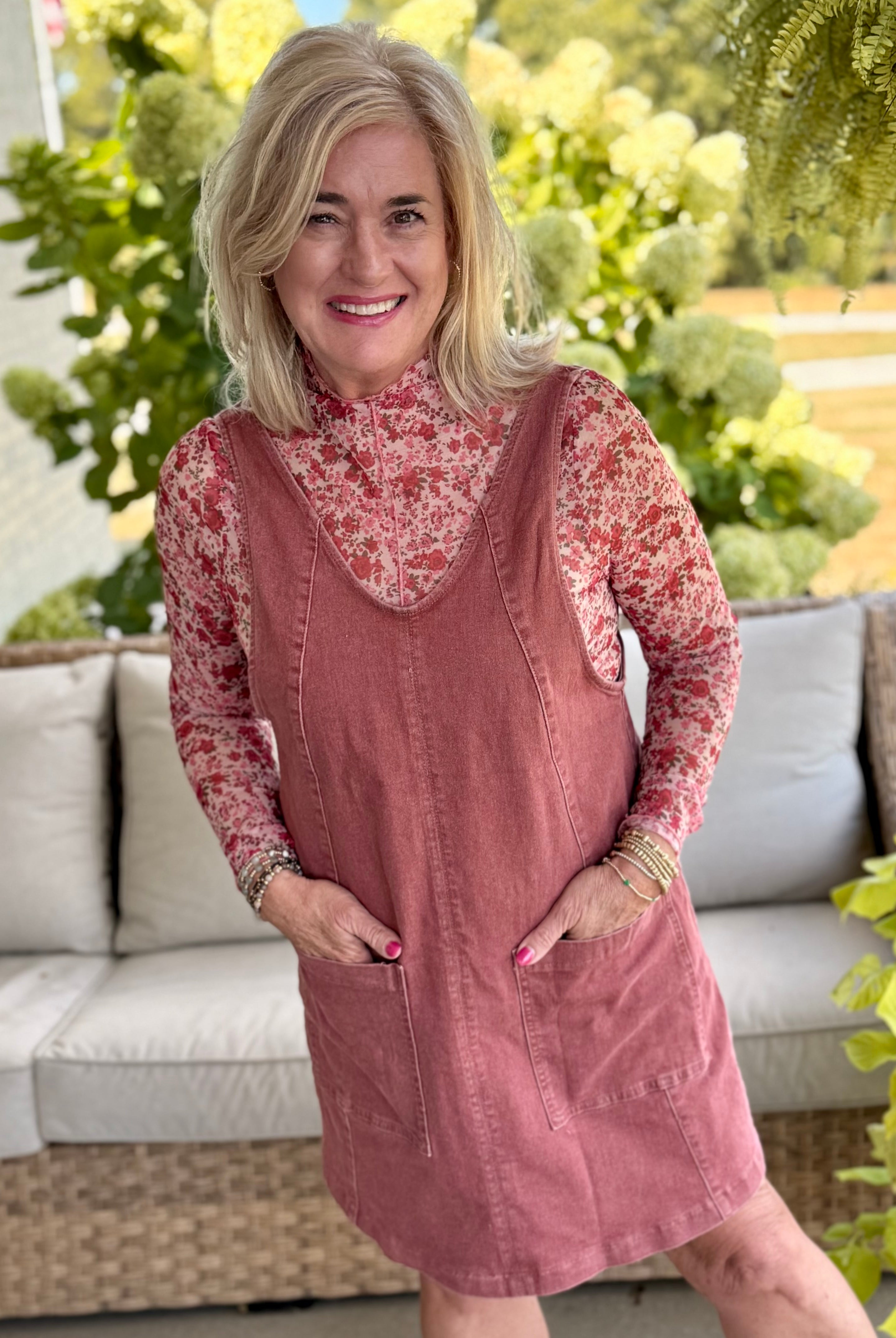 Maple Lane Overall Mini Dress - Brick-180 Dresses-Anniewear-The Lovely Closet, Women's Fashion Boutique in Alexandria, KY