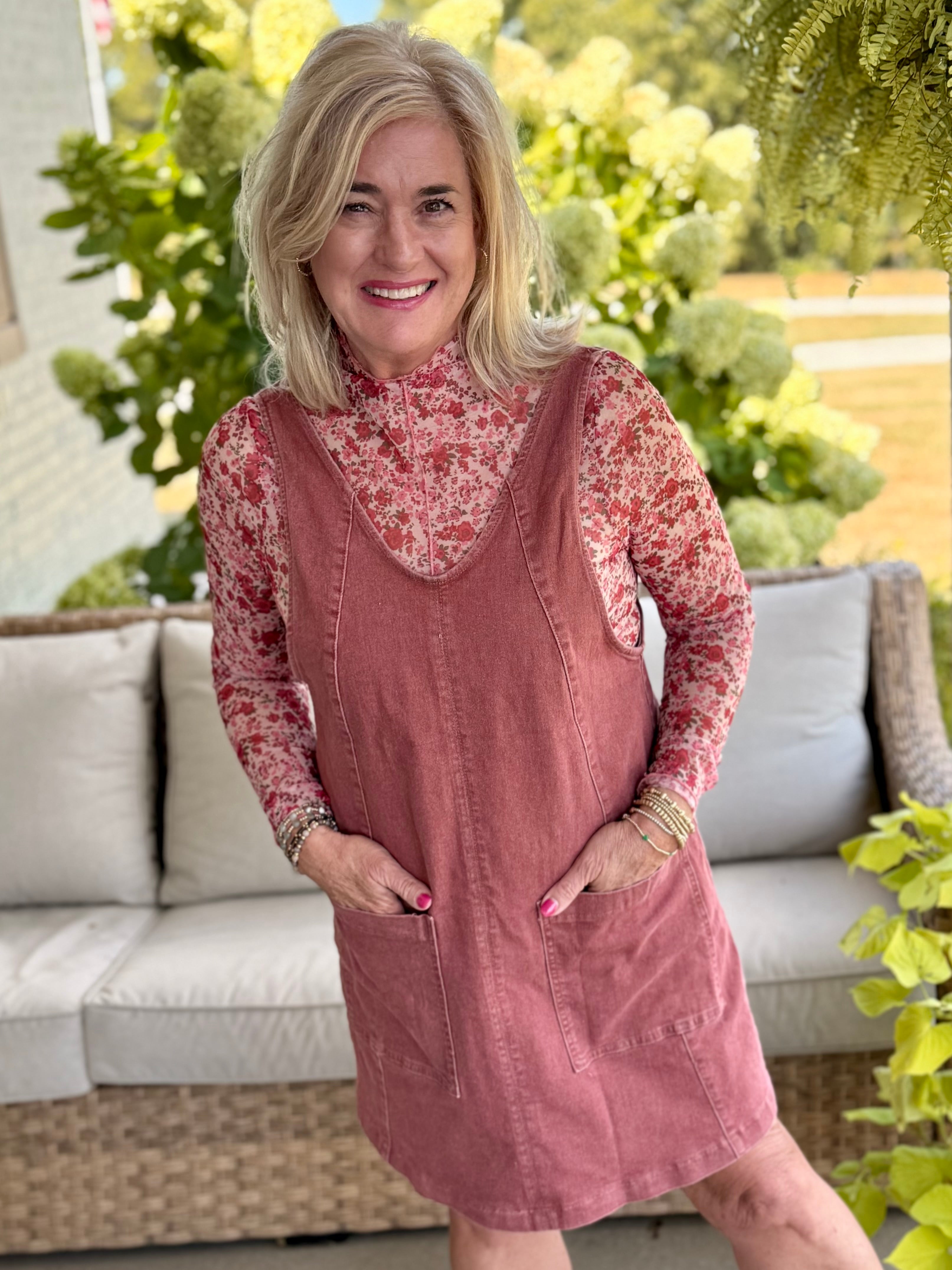 Maple Lane Overall Mini Dress - Brick-180 Dresses-Anniewear-The Lovely Closet, Women's Fashion Boutique in Alexandria, KY