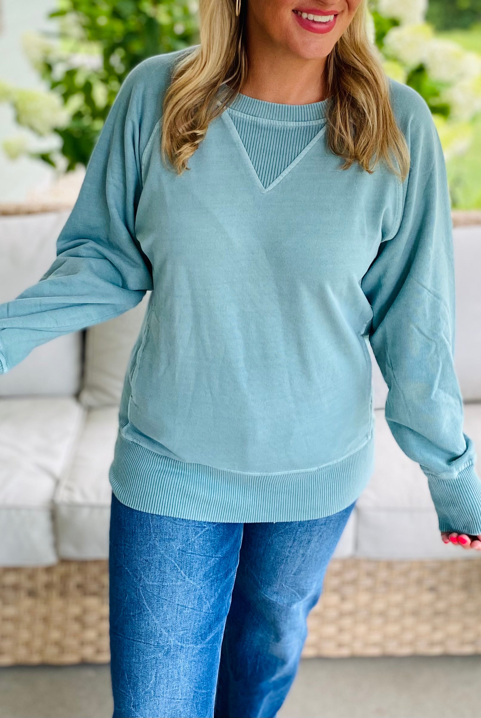 Keeping it Casual Pullover 2025 - Lt. Teal-150 Sweatshirts-zenana-The Lovely Closet, Women's Fashion Boutique in Alexandria, KY