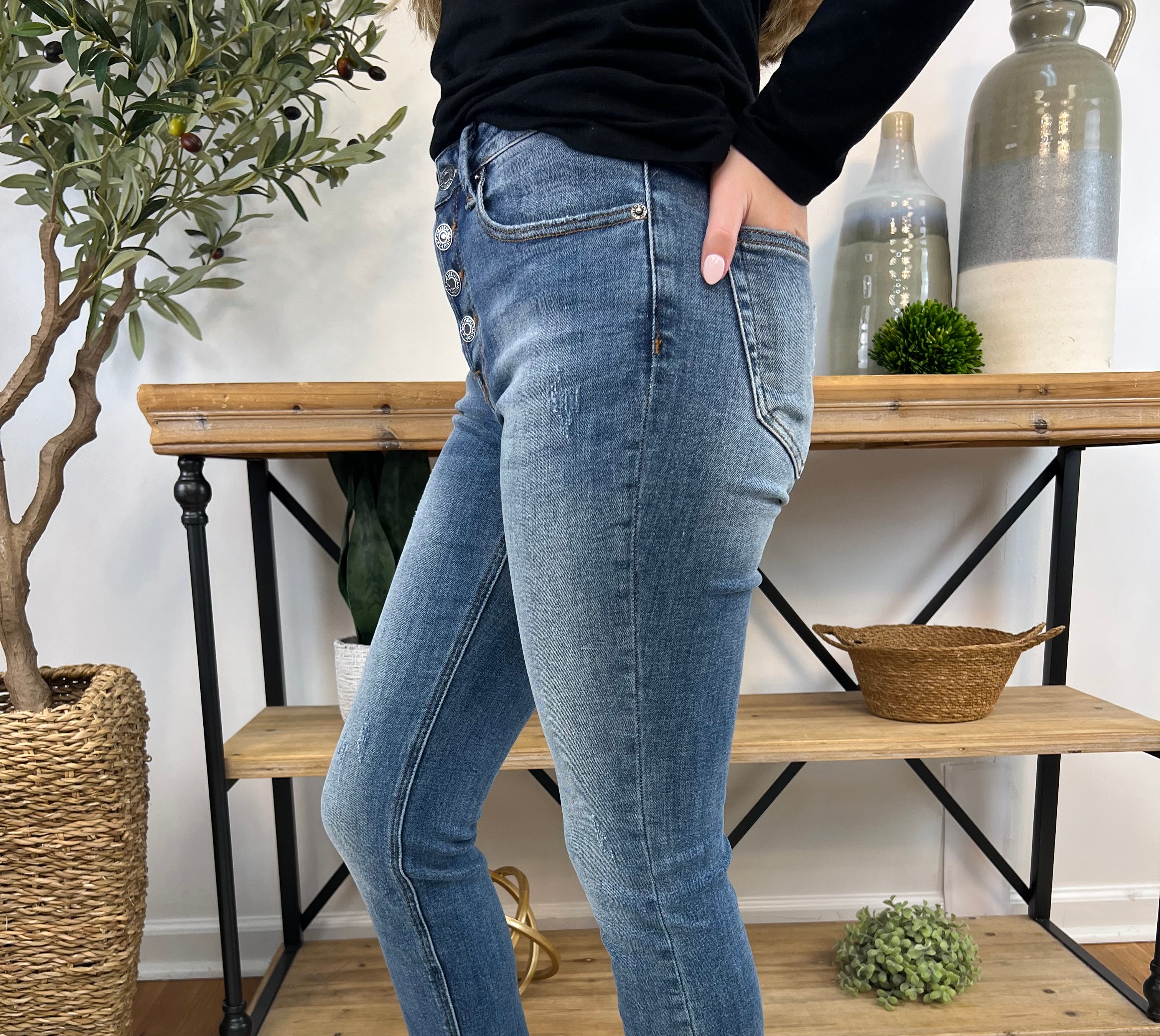 RISEN Button Fly Relaxed Fit Skinny-210 Jeans-Risen-The Lovely Closet, Women's Fashion Boutique in Alexandria, KY