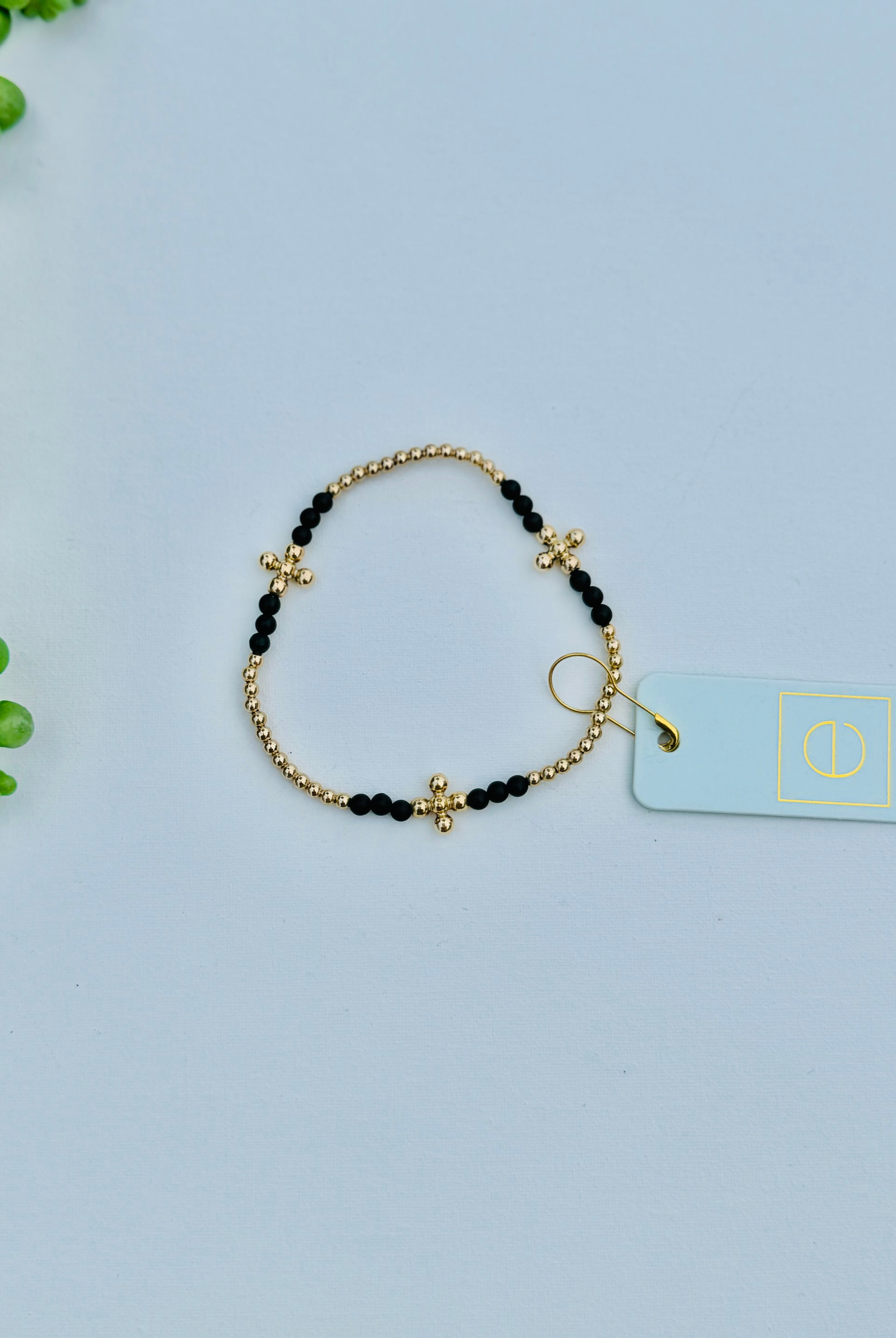 2.5mm Signature Cross Onyx Bracelet-260 eNewton-eNewton-The Lovely Closet, Women's Fashion Boutique in Alexandria, KY