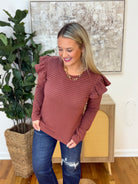 Brushed Stripe Ruffle Shoulder Top-110 Long Sleeve Top-Anniewear-The Lovely Closet, Women's Fashion Boutique in Alexandria, KY