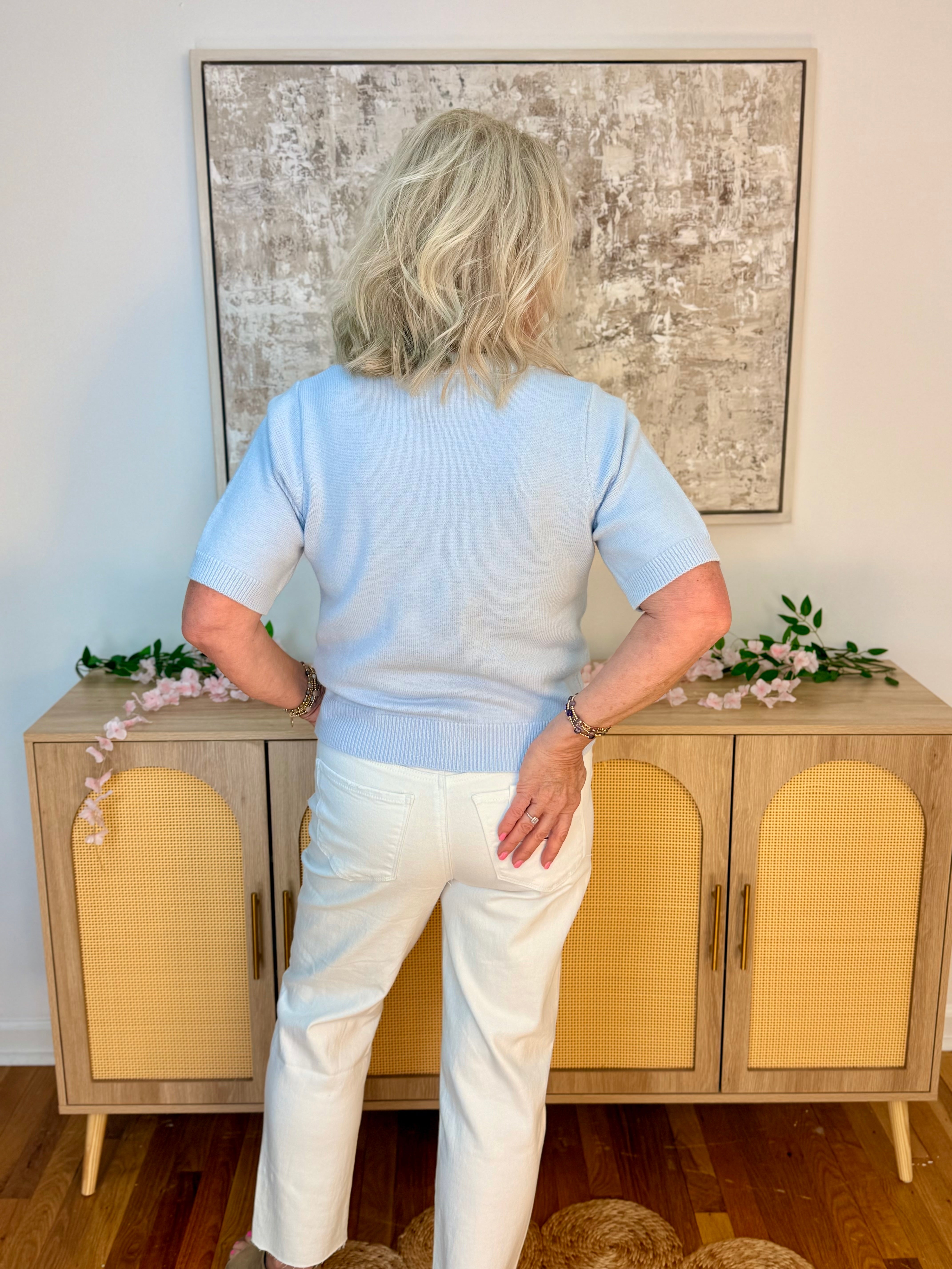 Dainty Pearl Bow Cardigan - Lt. Blue-160 Cardigan/Kimonos-Doe and Rae-The Lovely Closet, Women's Fashion Boutique in Alexandria, KY