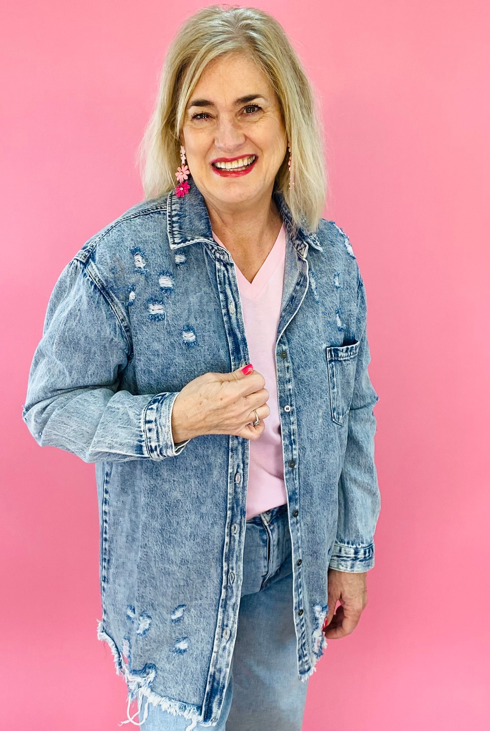 Risen Now or Never Distressed Shirt-110 Long Sleeve Top-Risen-The Lovely Closet, Women's Fashion Boutique in Alexandria, KY